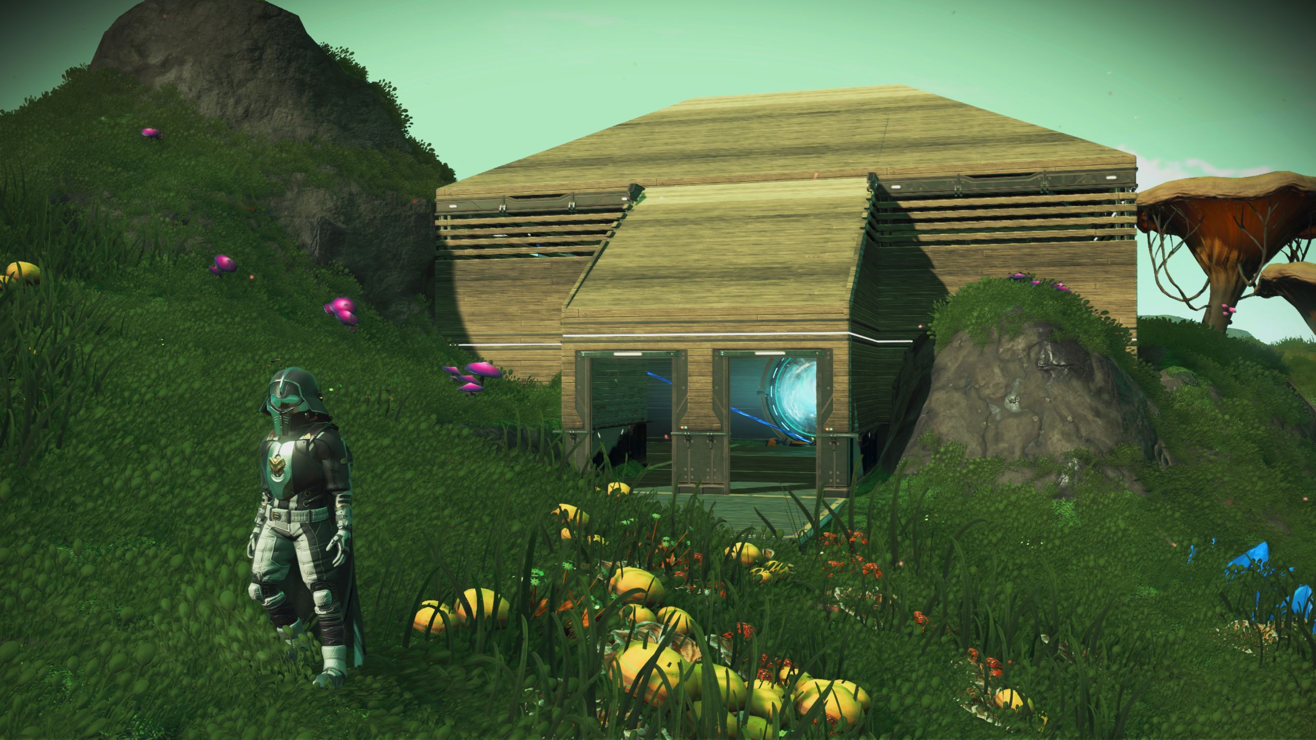 No Man's Sky Utopia Expedition - the Traveler outside a rudimentary base