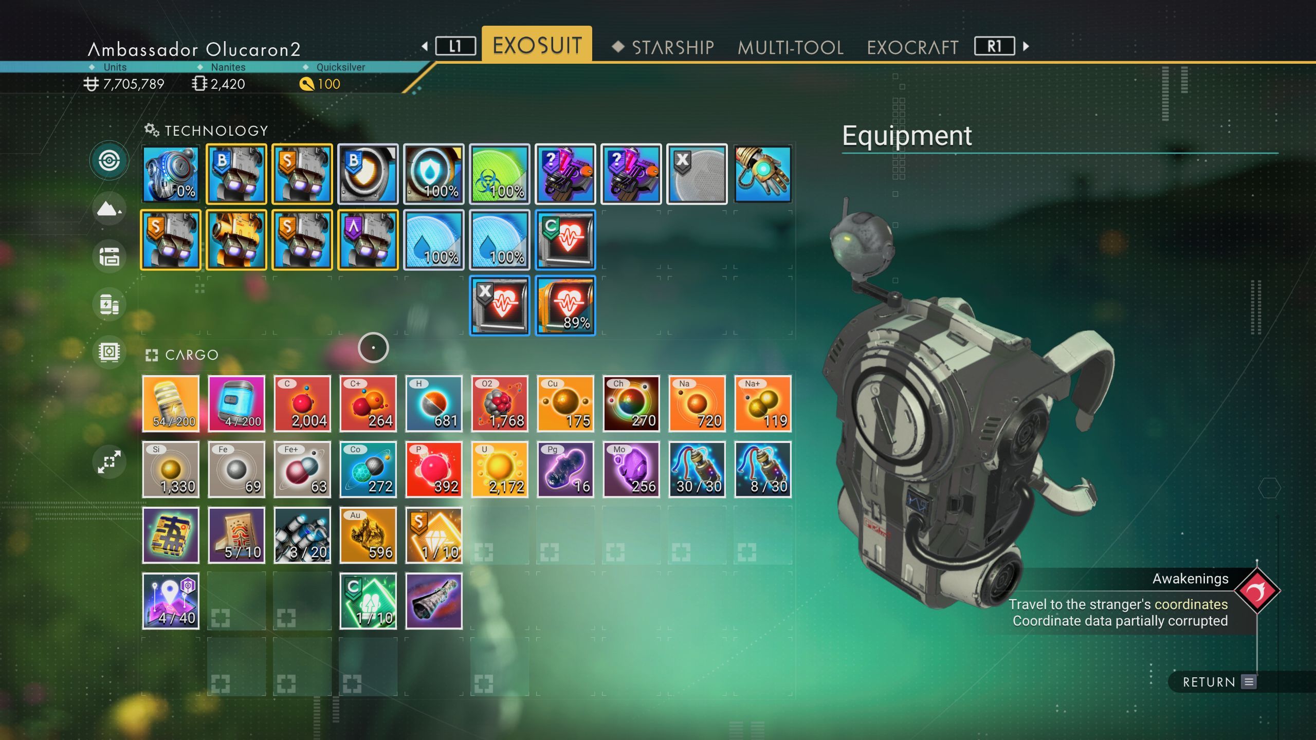 No Man's Sky Utopia Expedition Inventory Screen