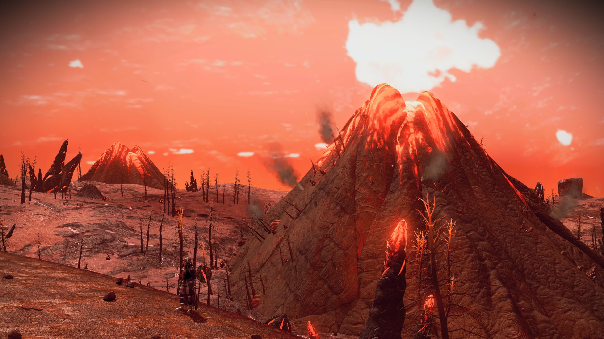No Man's Sky: Screenshot showing volcanos on a planet