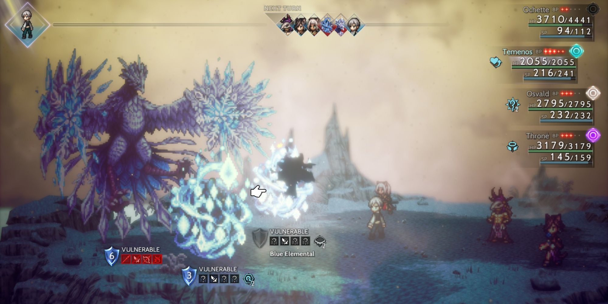 Octopath Traveler 2 - Glacis after summoning Blue Elementals