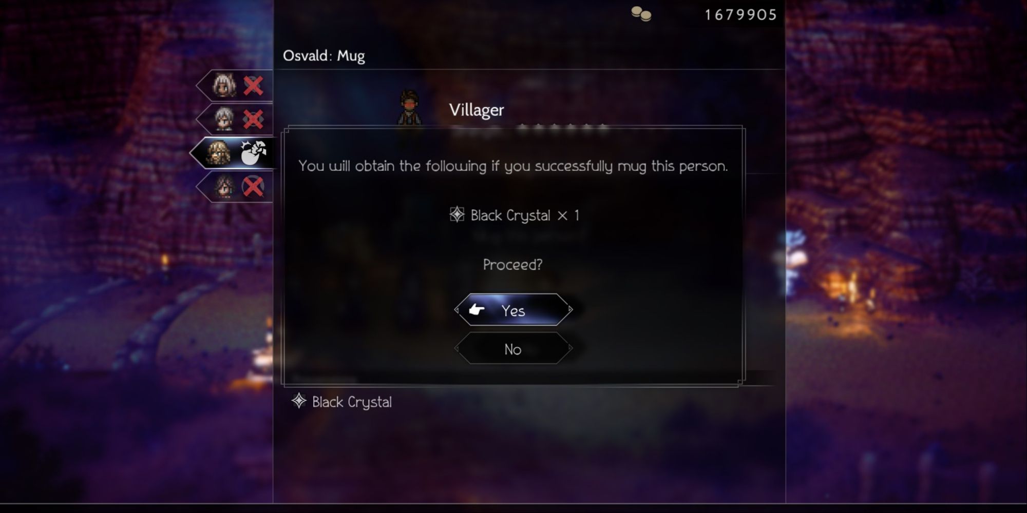 Octopath Traveler 2 - Osvald Mugging a Black Crystal Villager