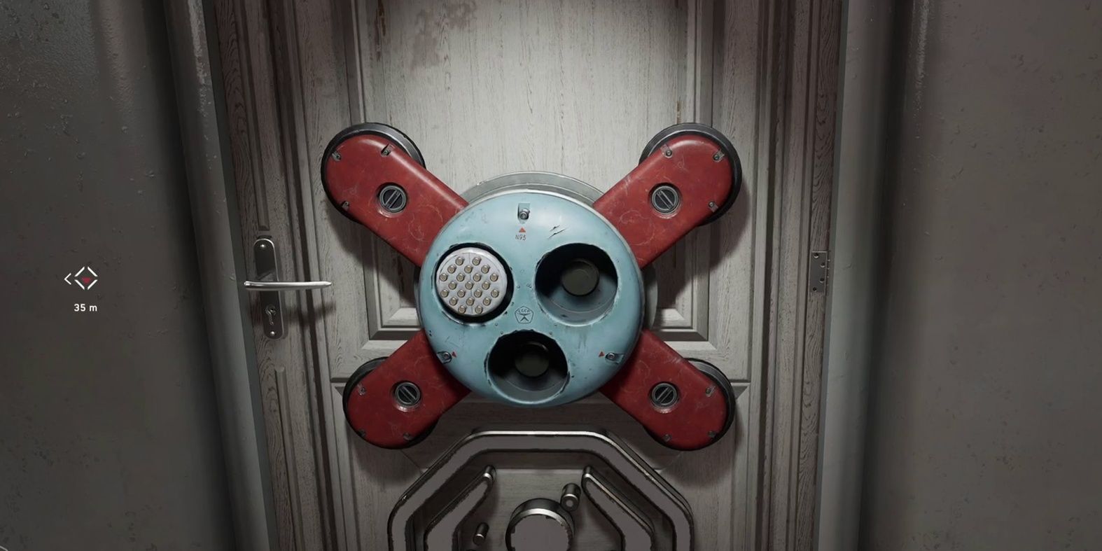 P-3 interacting with a locked door