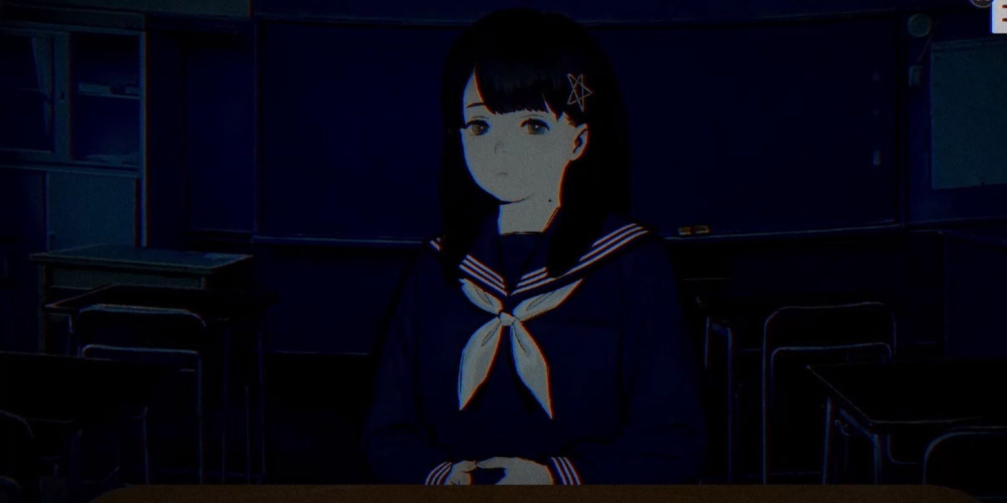 Mio Kurosuzo sits in a dark classroom