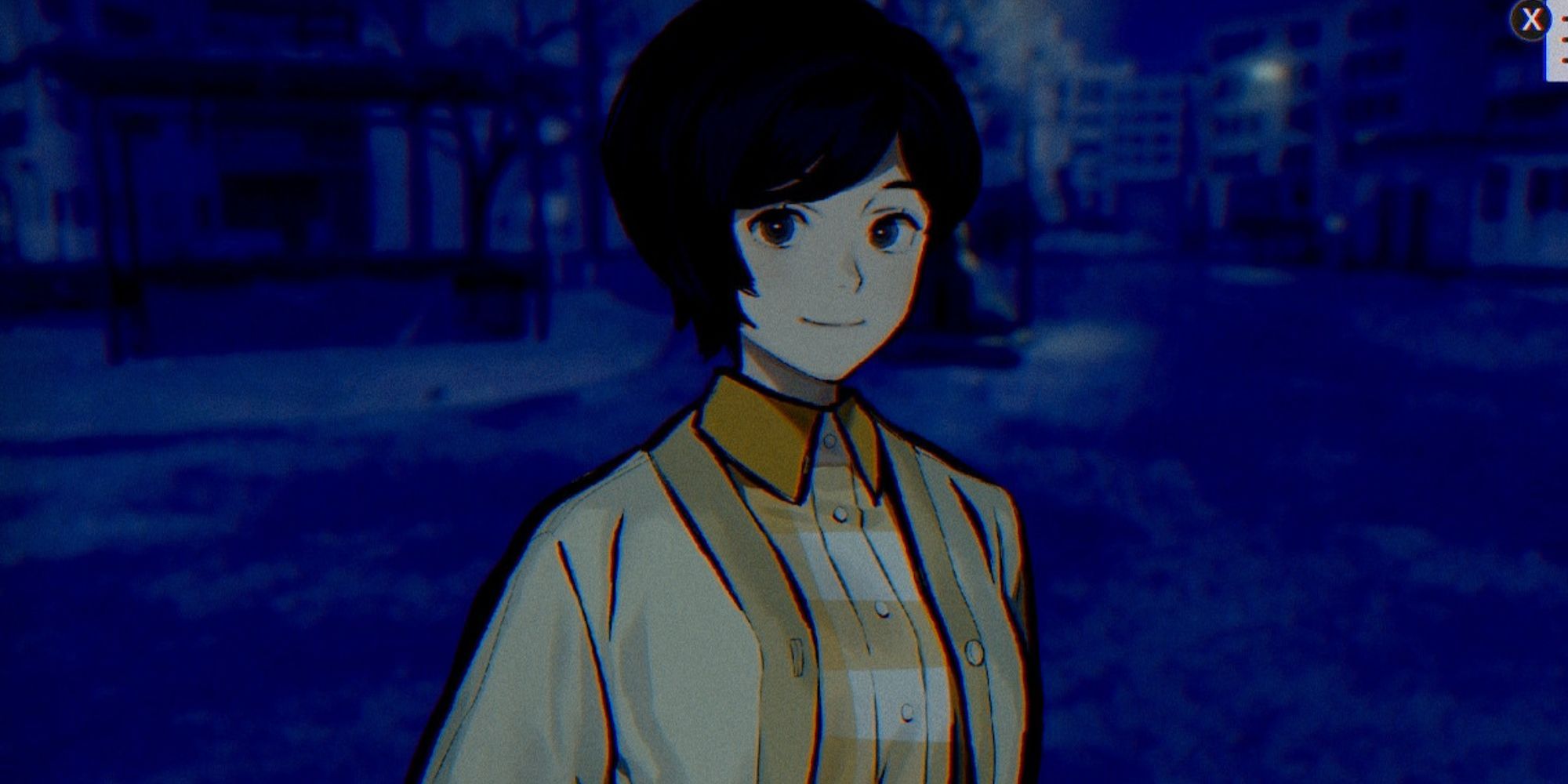 Yoko Fukunaga stands in a park in the dark
