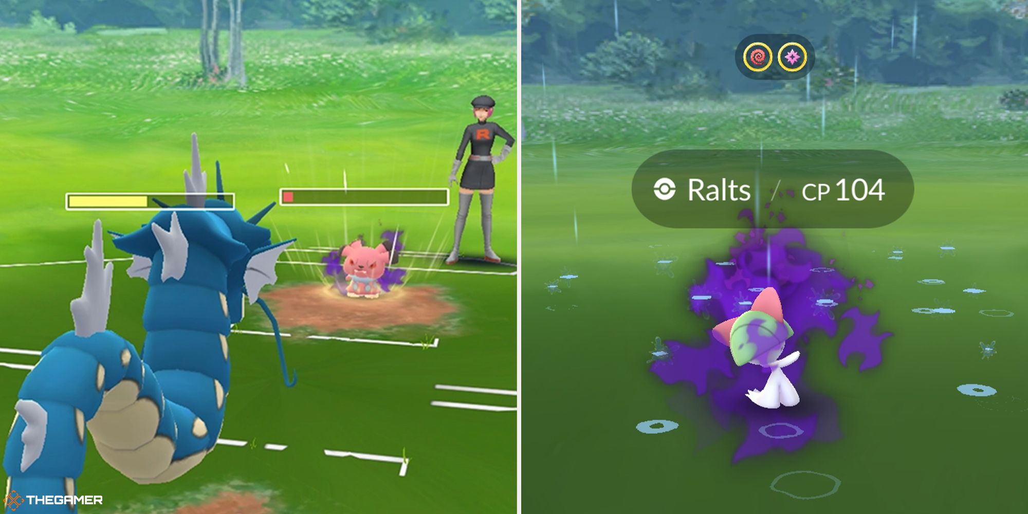 Pokemon Go - shadow Pokemon (fighting on left, catching on right)