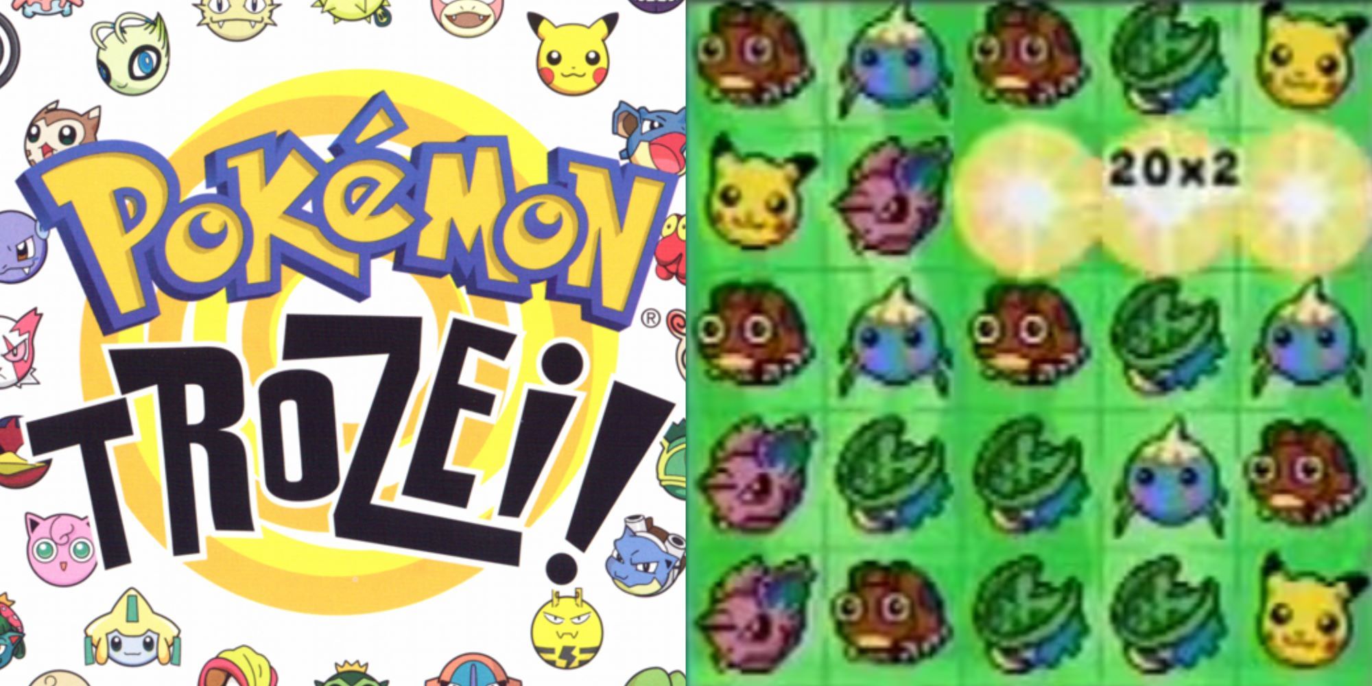 pokemon trozei cover and gameplay featuring various pokemon from the first three generations