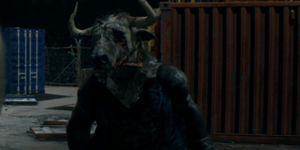 a brute during the wrecking ball fight in resident evil 4 remake