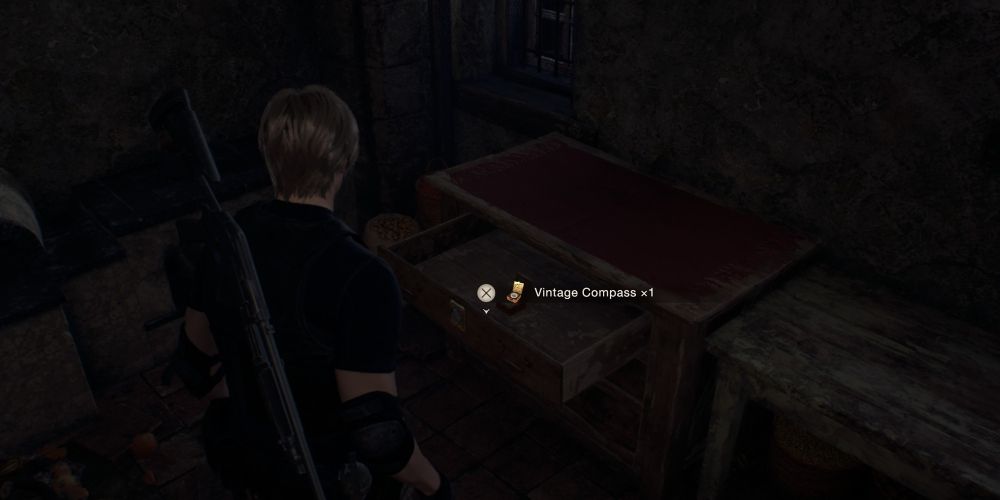 leon kennedy opens the locked drawer in the village square to find a vintage compass in resident evil 4 remake