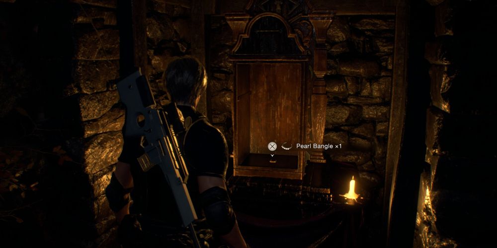 leon kennedy finds a pearl bangle in a wayshrine in resident evil 4 remake