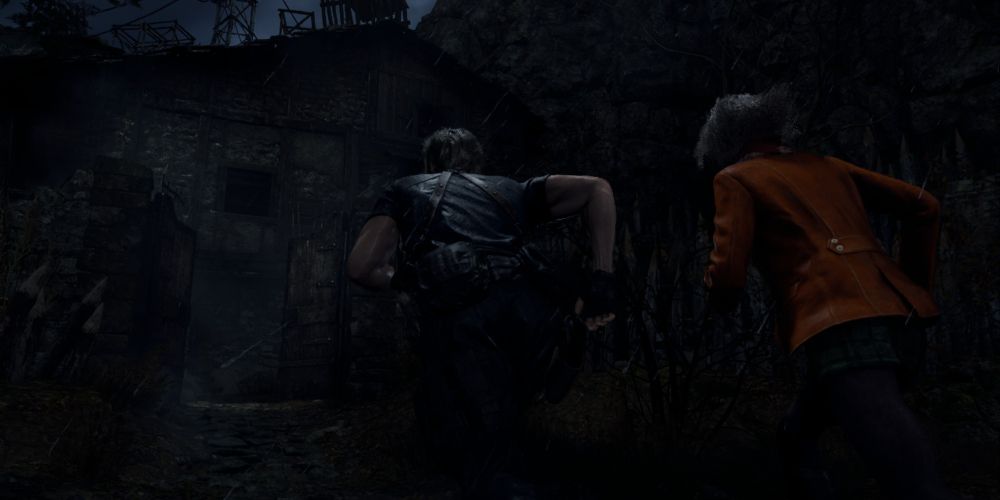 leon kennedy and ashley graham flee a mob of cultists in resident evil 4 remake