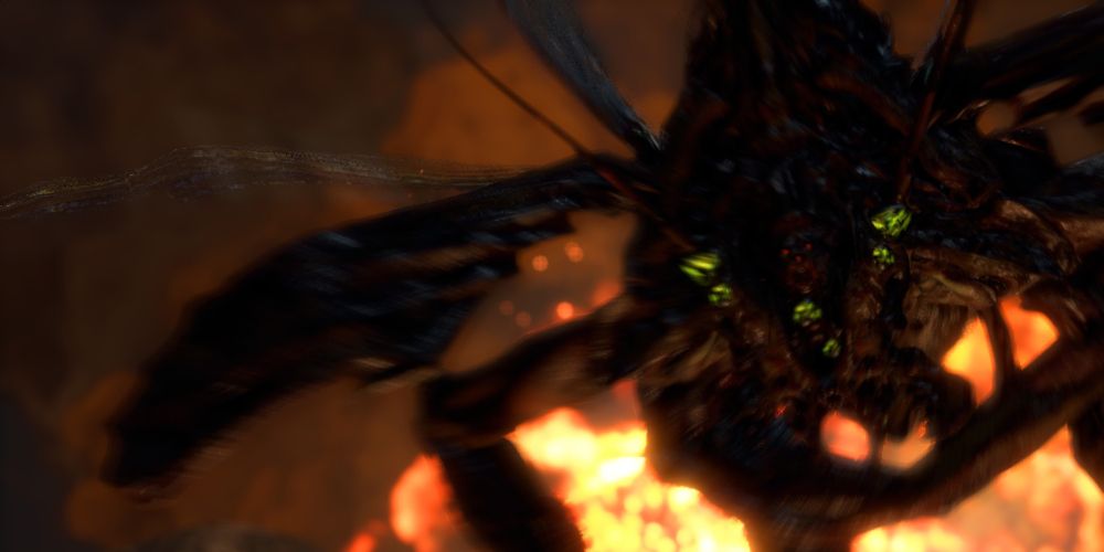 a novistador with an explosion in the background in resident evil 4 remake