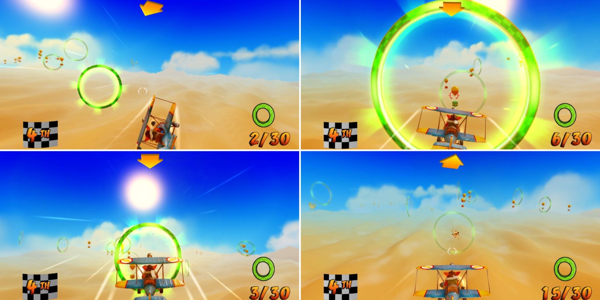 Four screenshots of the level Rings of Power from Crash Bandicoot N-Sane Trilogy