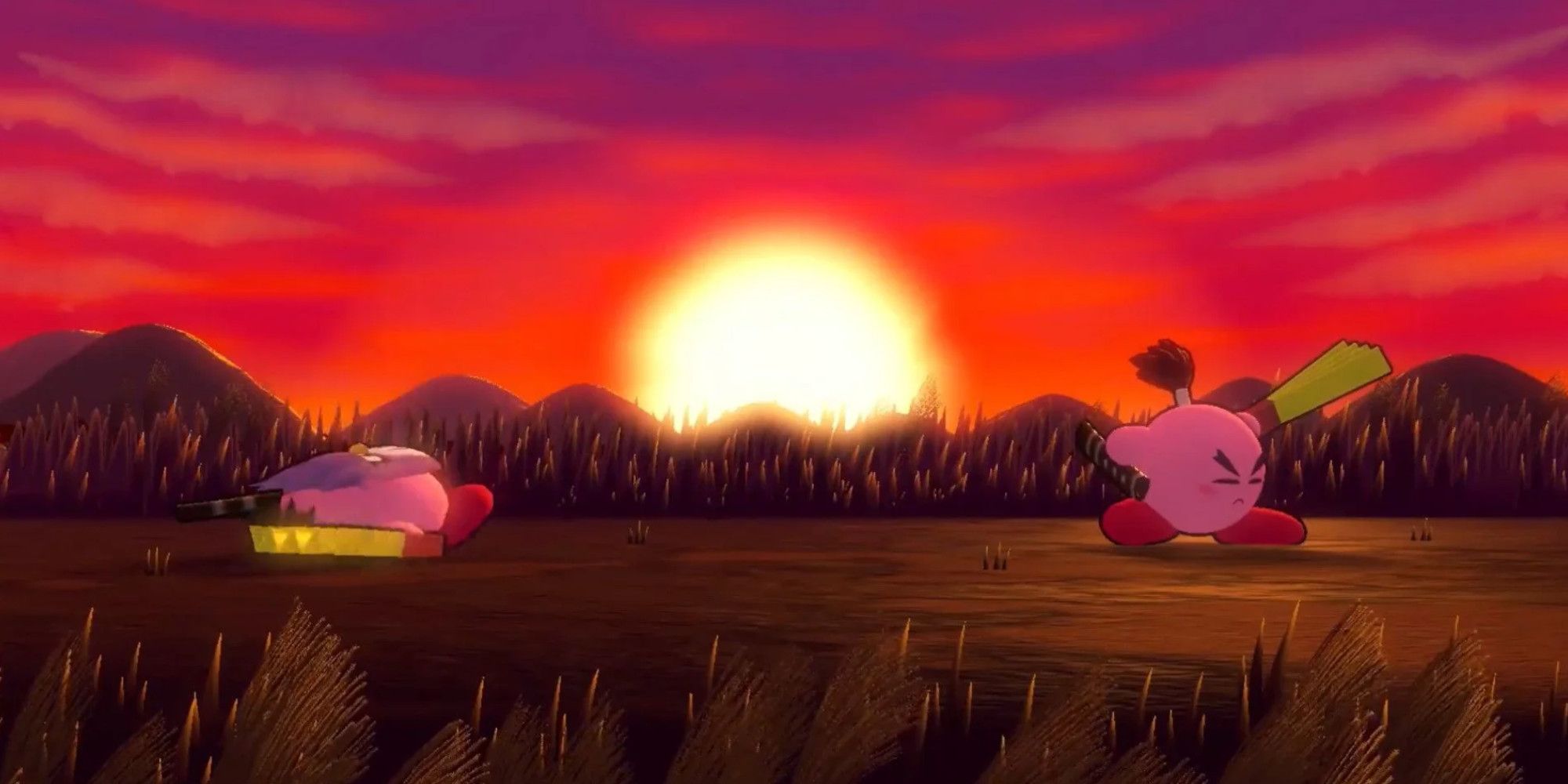 Two Kirbys facing off in Samurai Kirby
