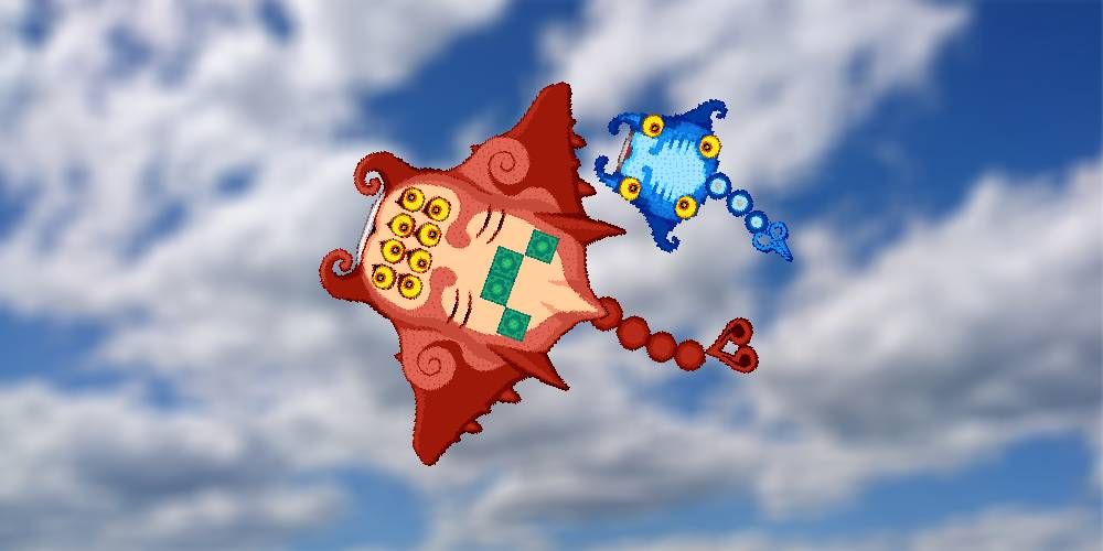 The Gyorg Pair flying through the clouds in The Minish Cap Zelda game