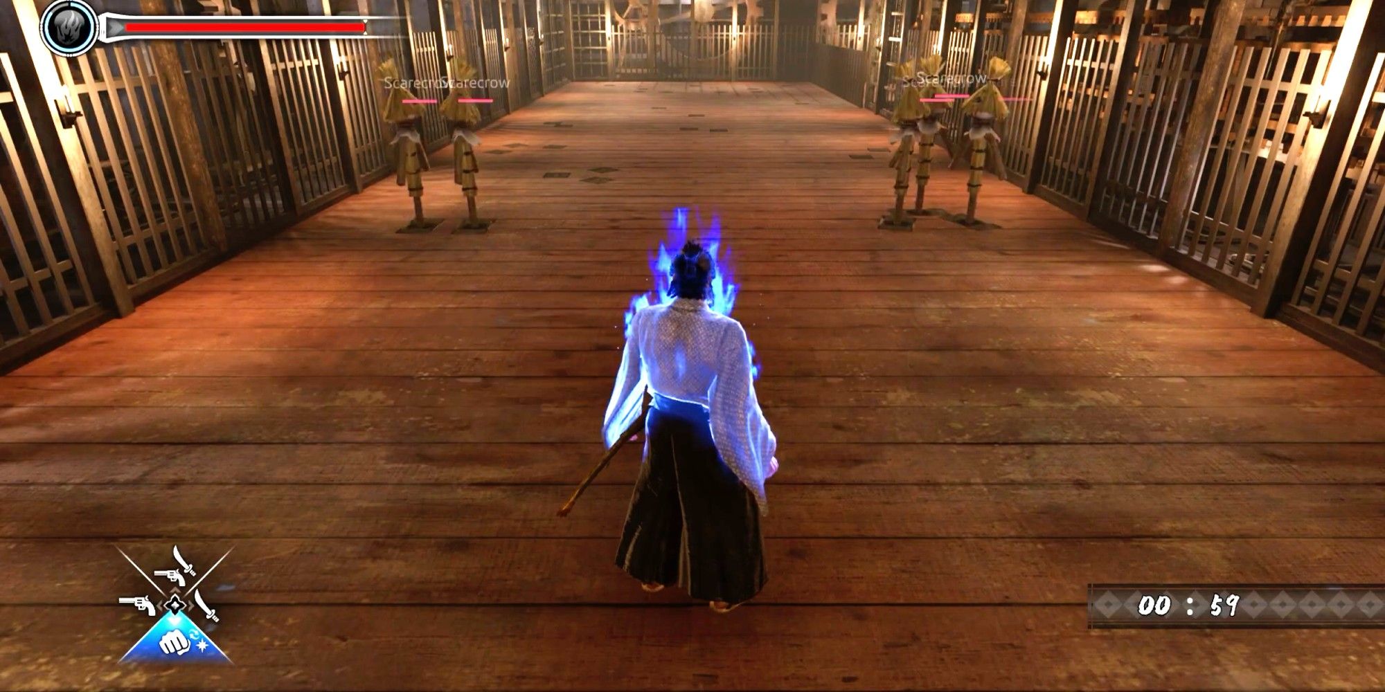 Ryoma watches scarecrows emerge from the wooden floor