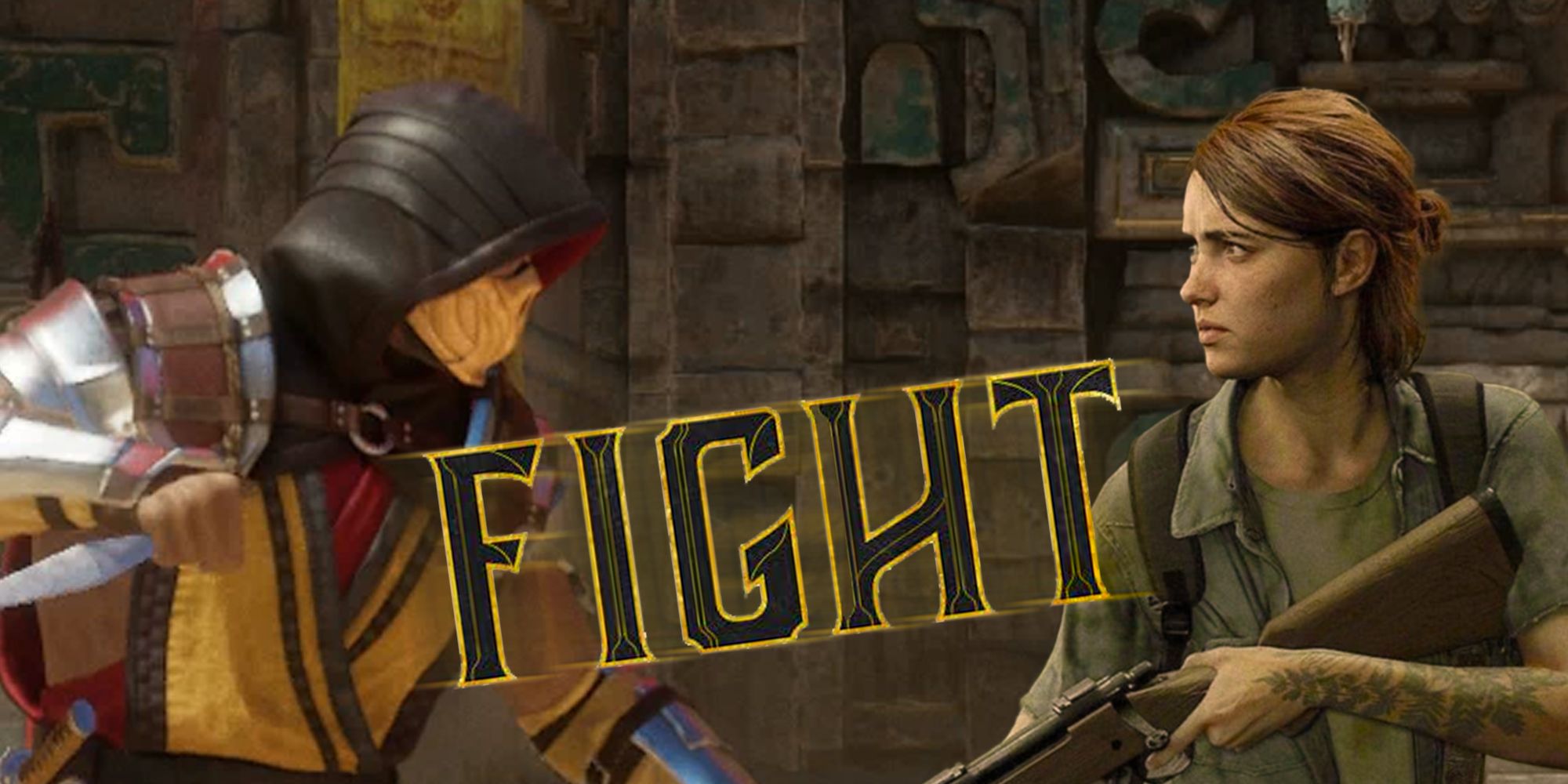 scorpion fighting ellie from the last of us in mortal kombat
