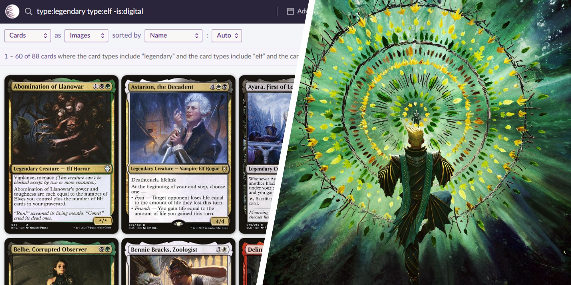 Using syntax to search on Scryfall alongside a mage surrounded buy green circles