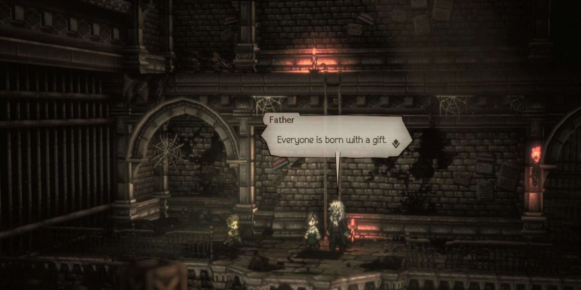 Sebastian (Father) talking about how everybody is born with a gift in Octopath Traveler II