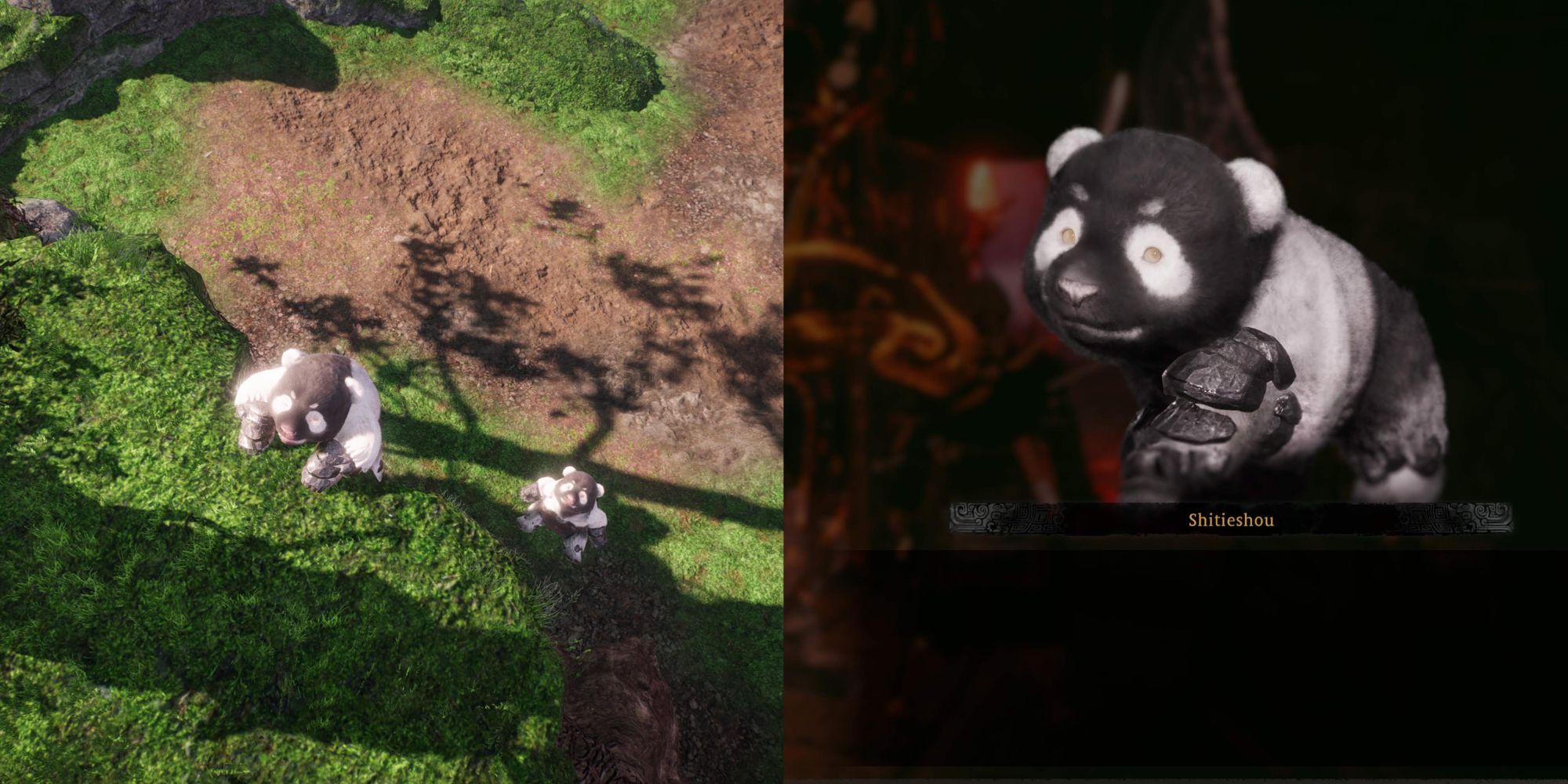 Shitieshou Demons playing in the Hidden Village next to in-game art of the demon model - Wo Long