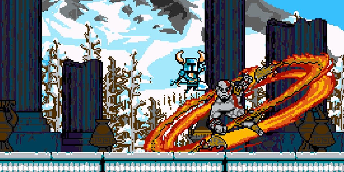 Shovel Knight fighting Kratos