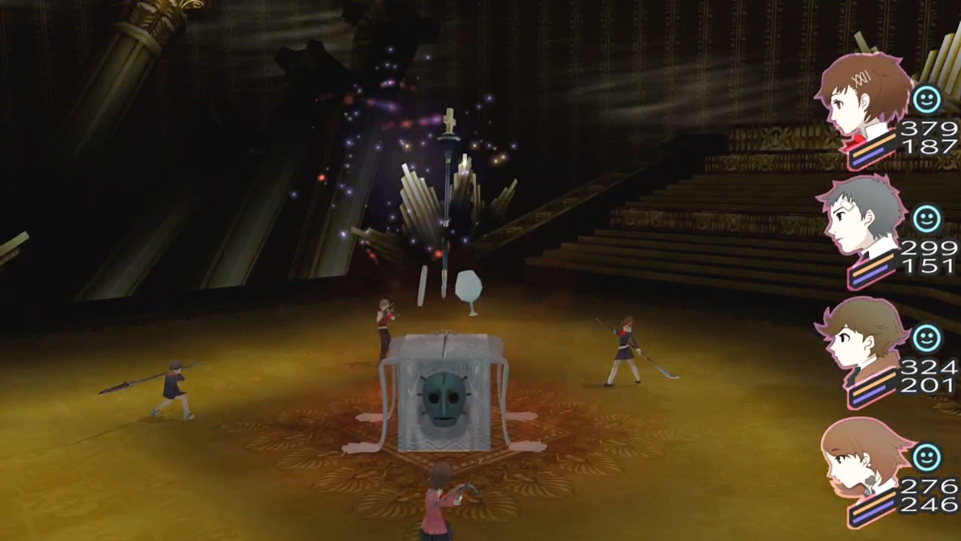 sleeping table using megidola to cast almighty damage on the party in persona 3 portable