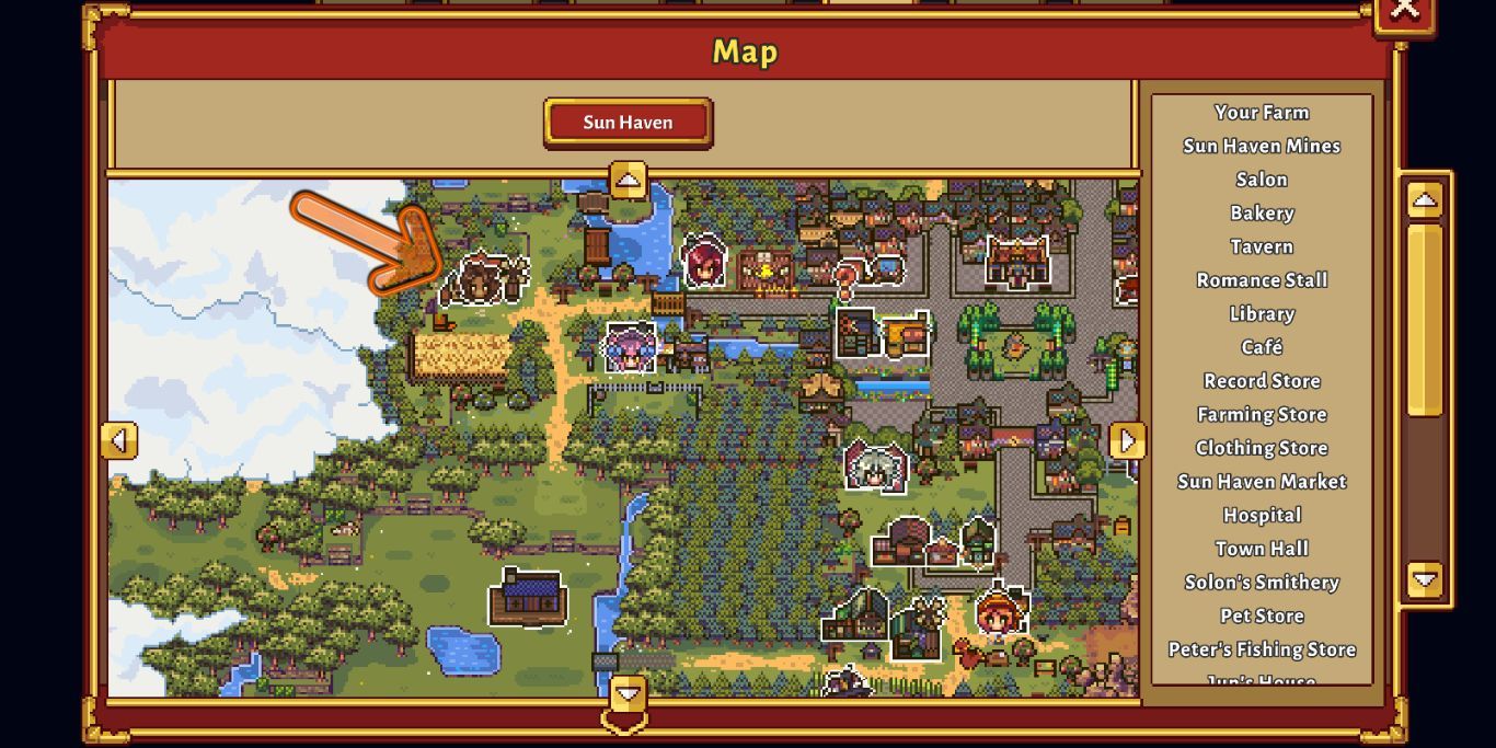 Sun Haven Marker Pointing At Bakery On Map