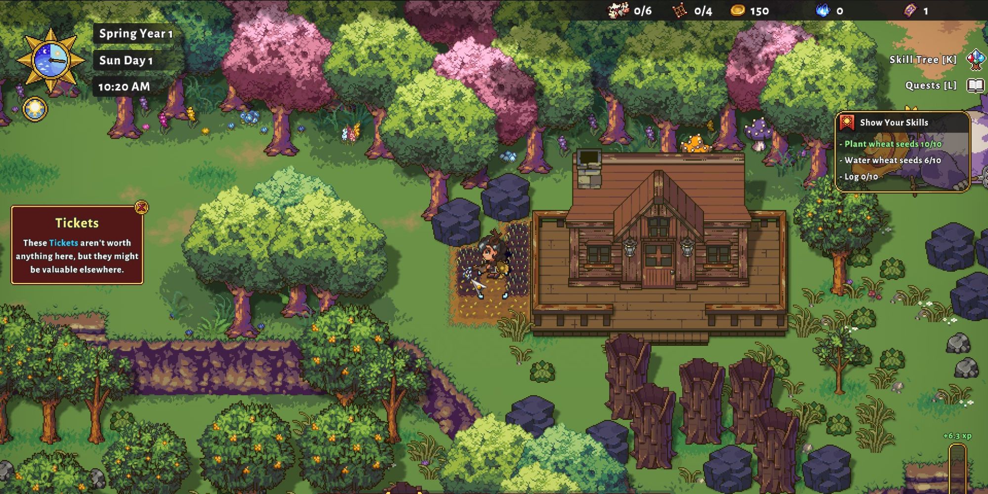 player watering crops near house