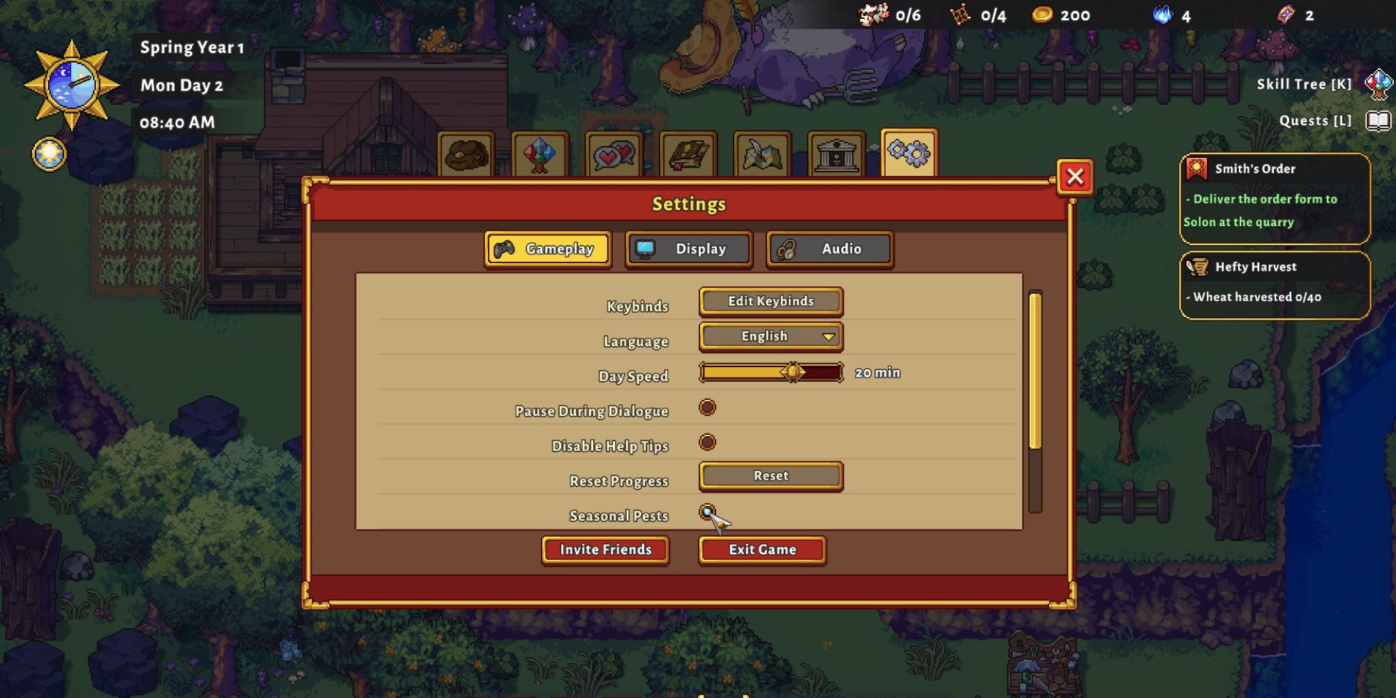 sun haven settings menu