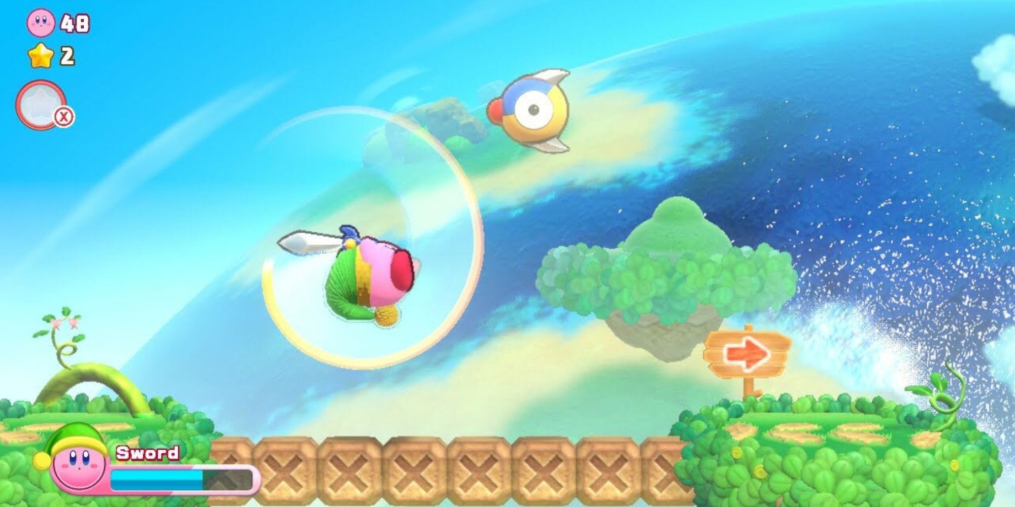Kirby Fighting Enemies With His Sword Ability