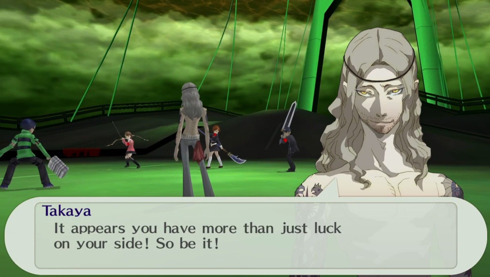 takaya teasing sees on the moonlight bridge after you've depleted some of his hp in persona 3 portable