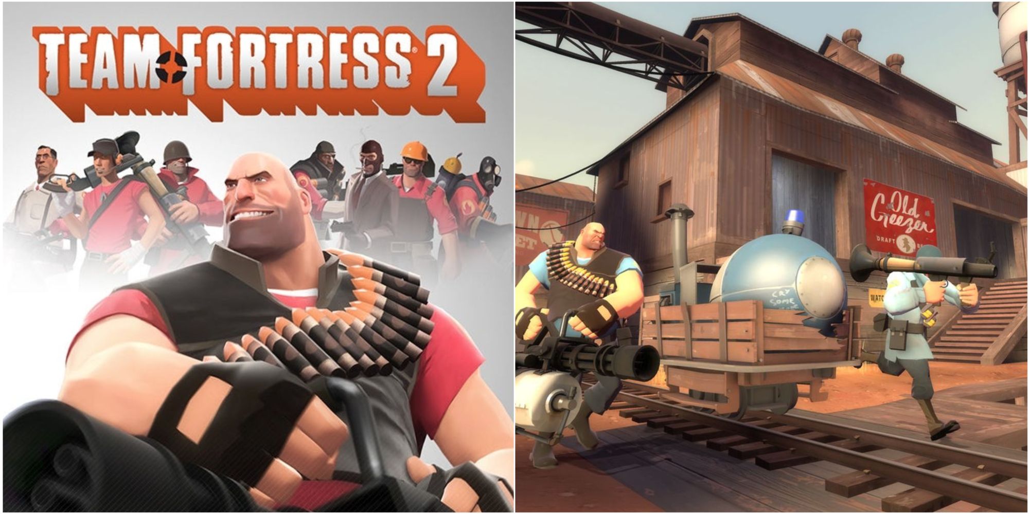 Team Fortress 2 - Key art and the Heavy and Soldier pushing the payload-1
