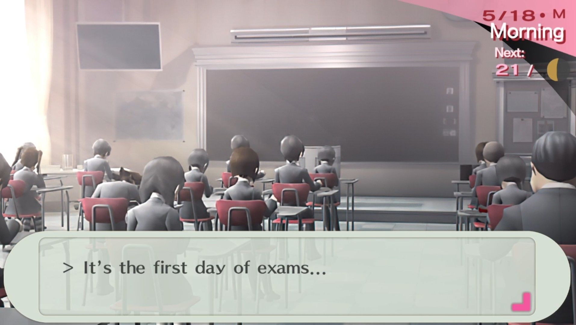 the female protagonist taking her first exam in persona 3 portable