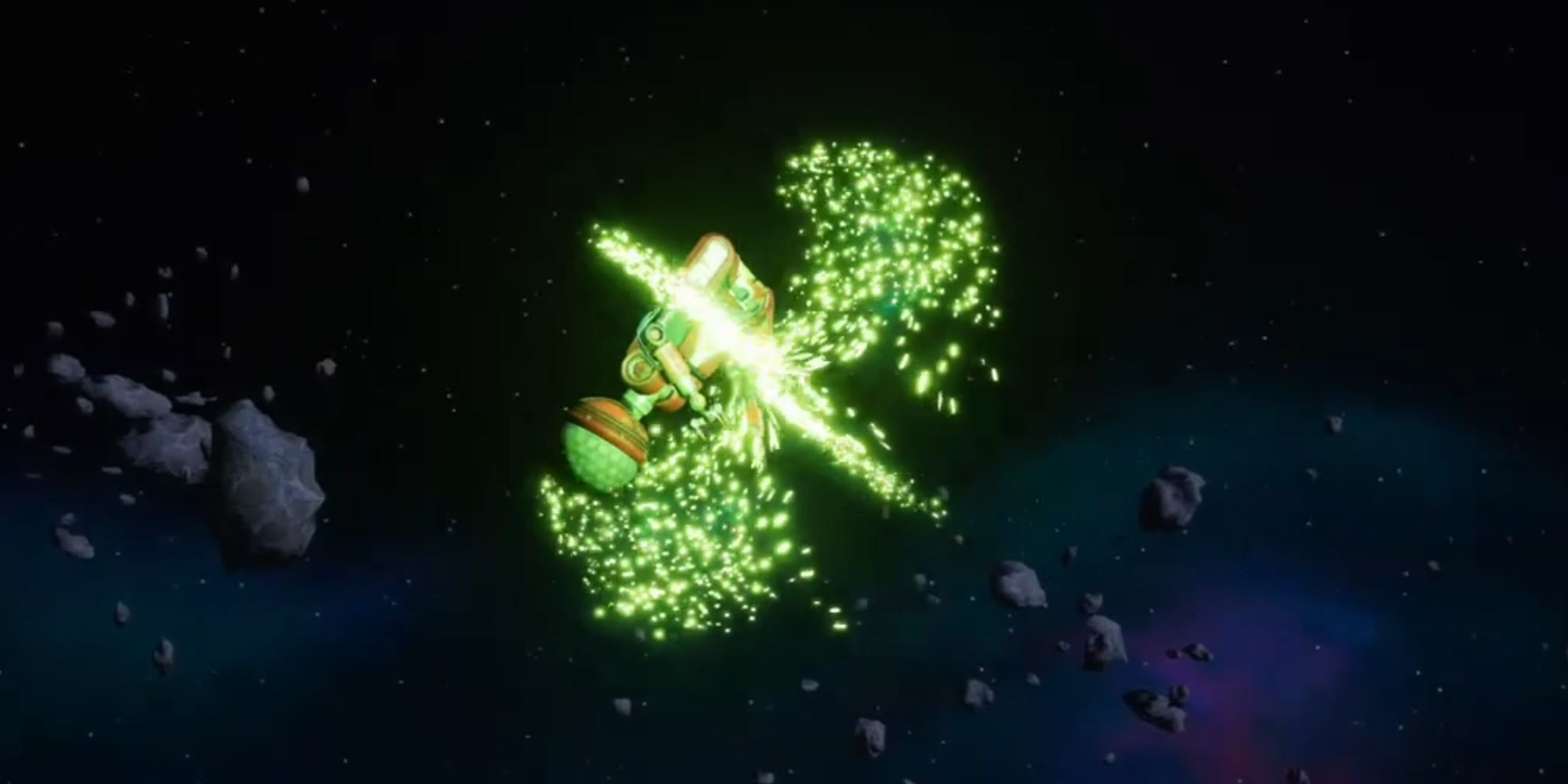 Timm-E Iabscording the green sparks that make up the Anahatium Shard