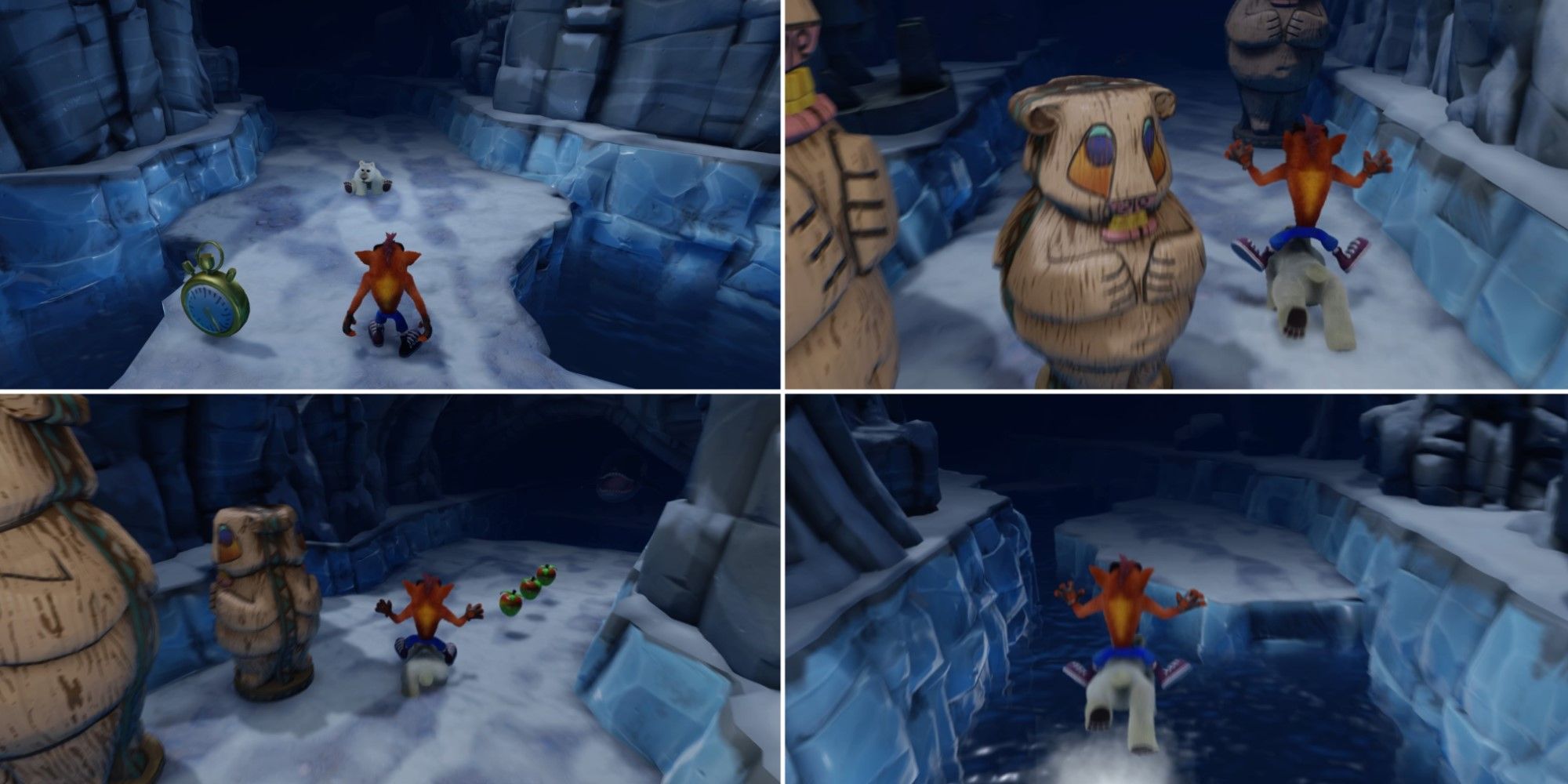 Four screenshots of the level Totally Bear from Crash Bandicoot N-Sane Trilogy