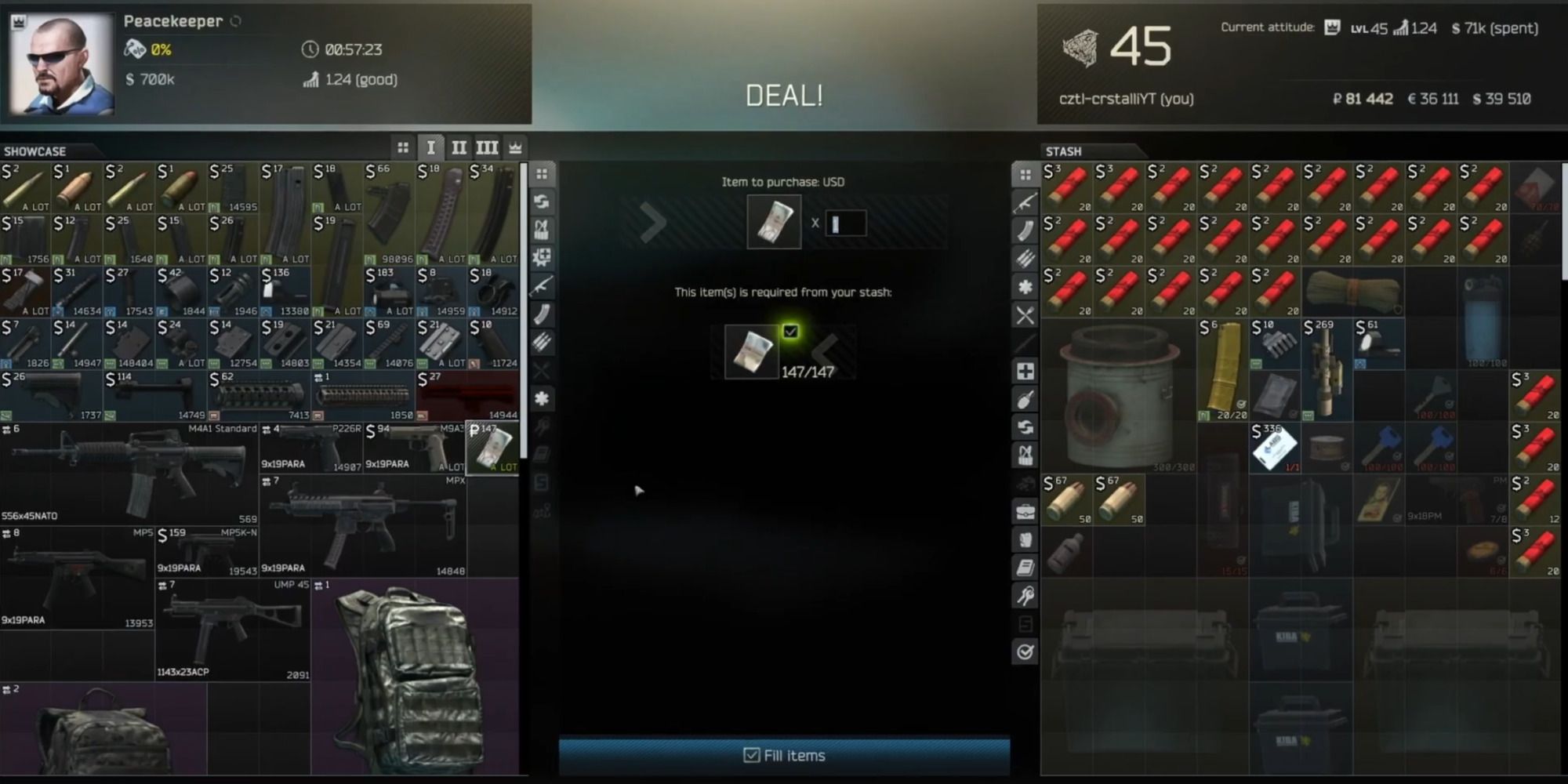 Trading with Peacekeeper in Escape from Tarkov