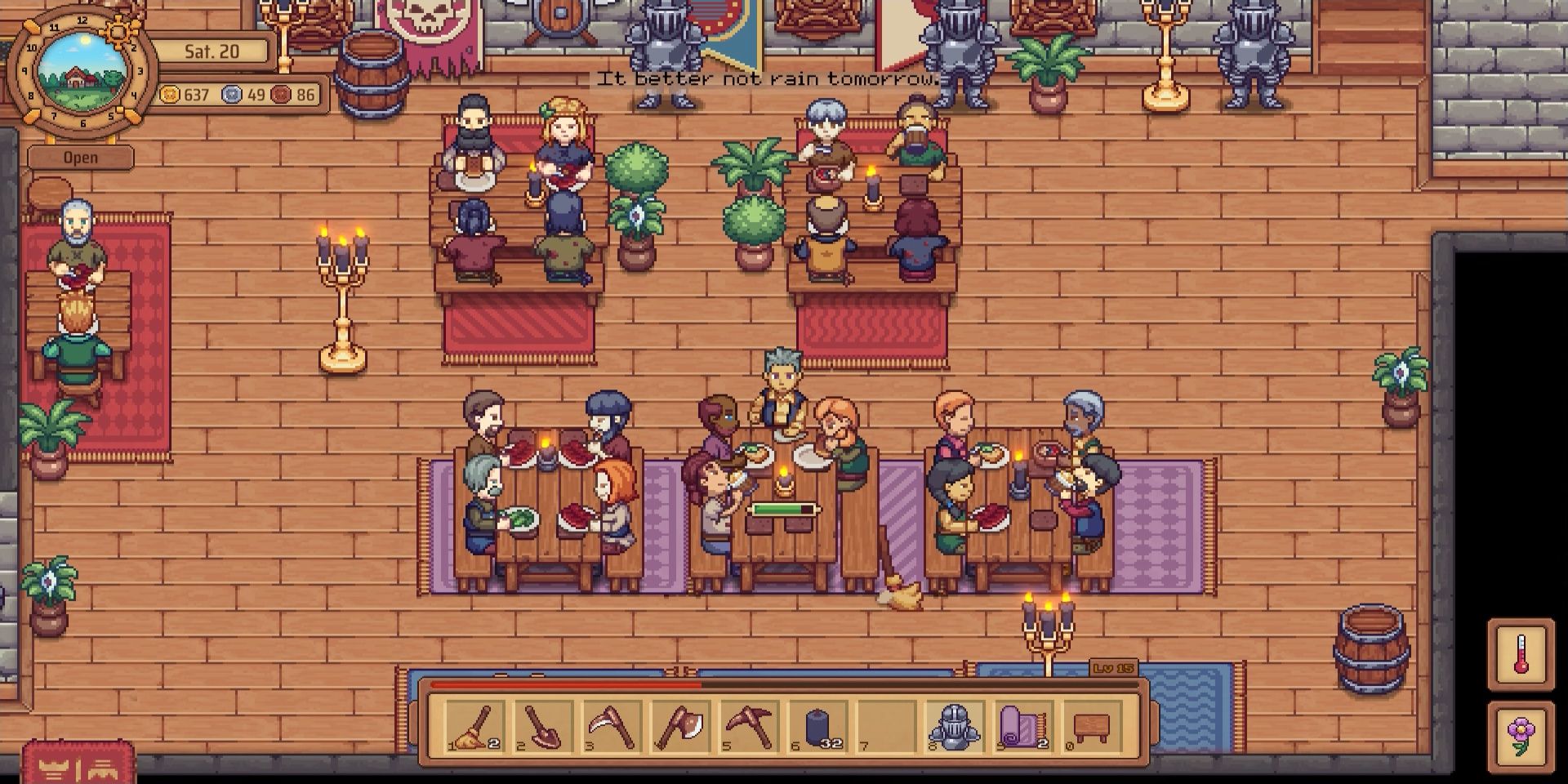 A server working in a busy tavern in Travellers Rest