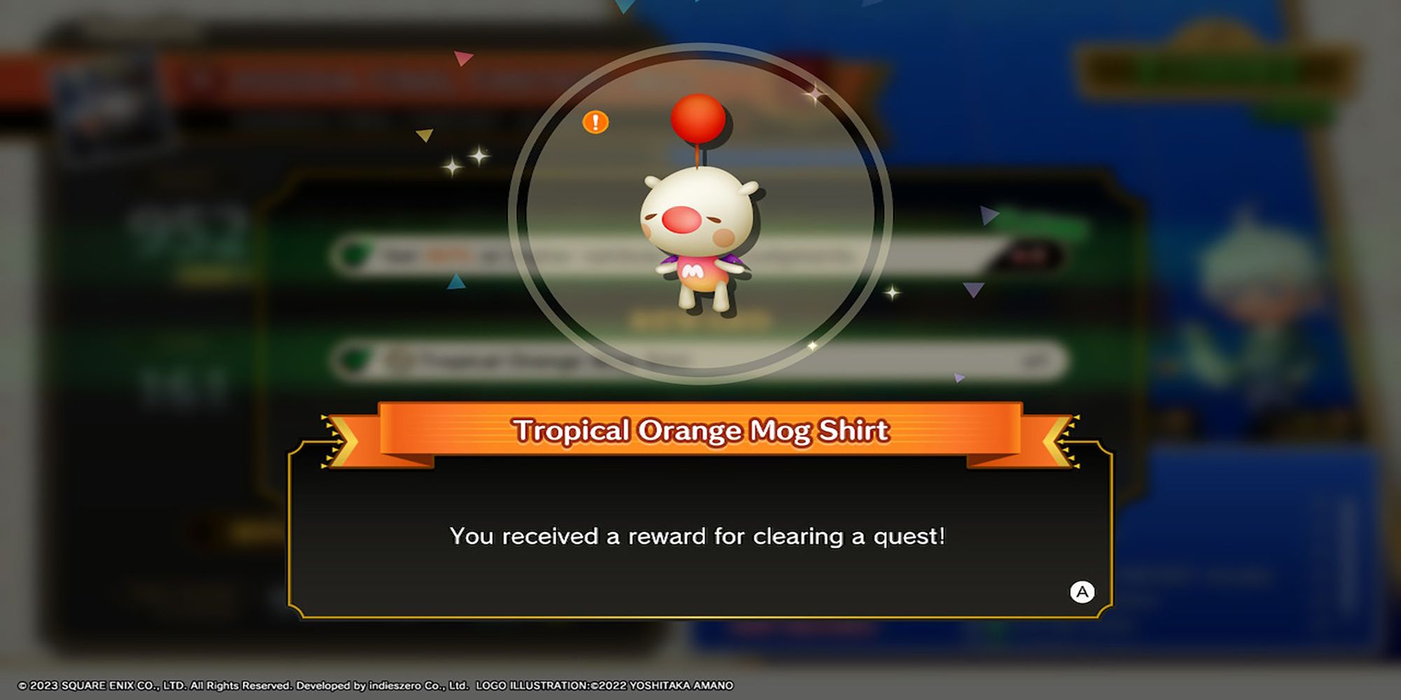 A moogle wearing a tropical orange t-shirt with a white 'M' on it in Theatrhythm: Final Bar Line.
