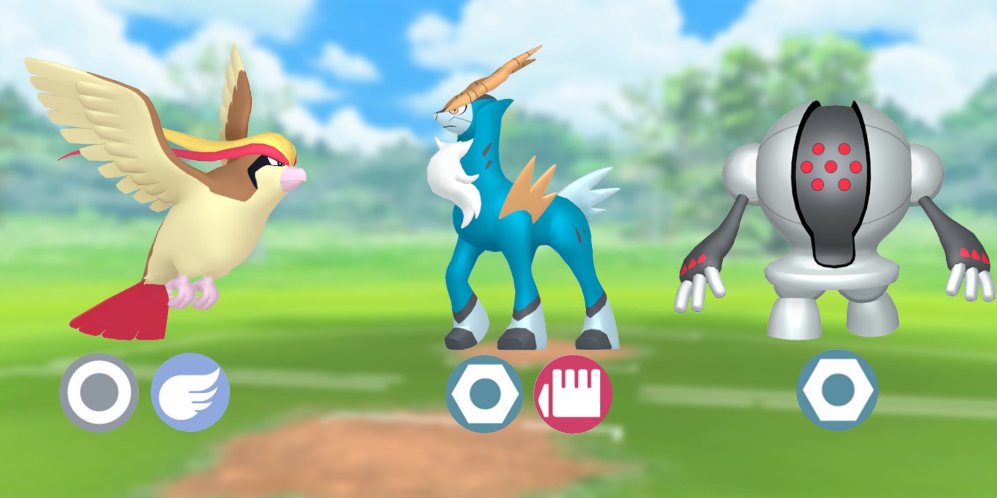 Pidgeot, Cobalion, and Registeel with their specific types under them