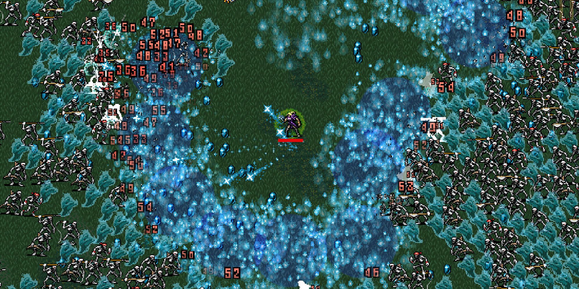 Vampire Survivors Attacking With Blue Fire