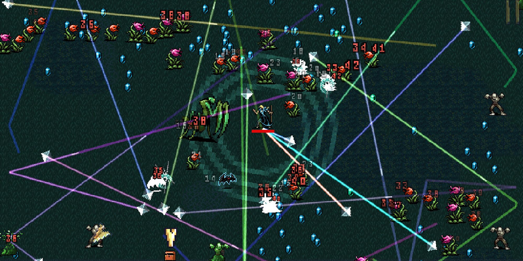 Vampire Survivors Attacking With The Ricochet Weapon