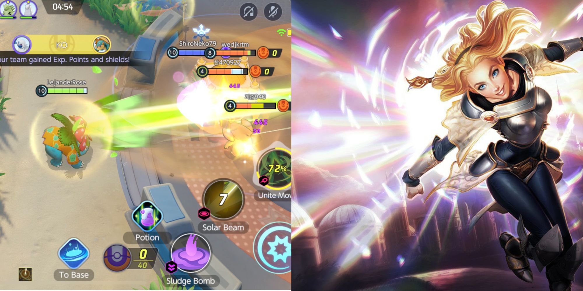 Pokemon Unite: Venasaur and Lux blasting lasers
