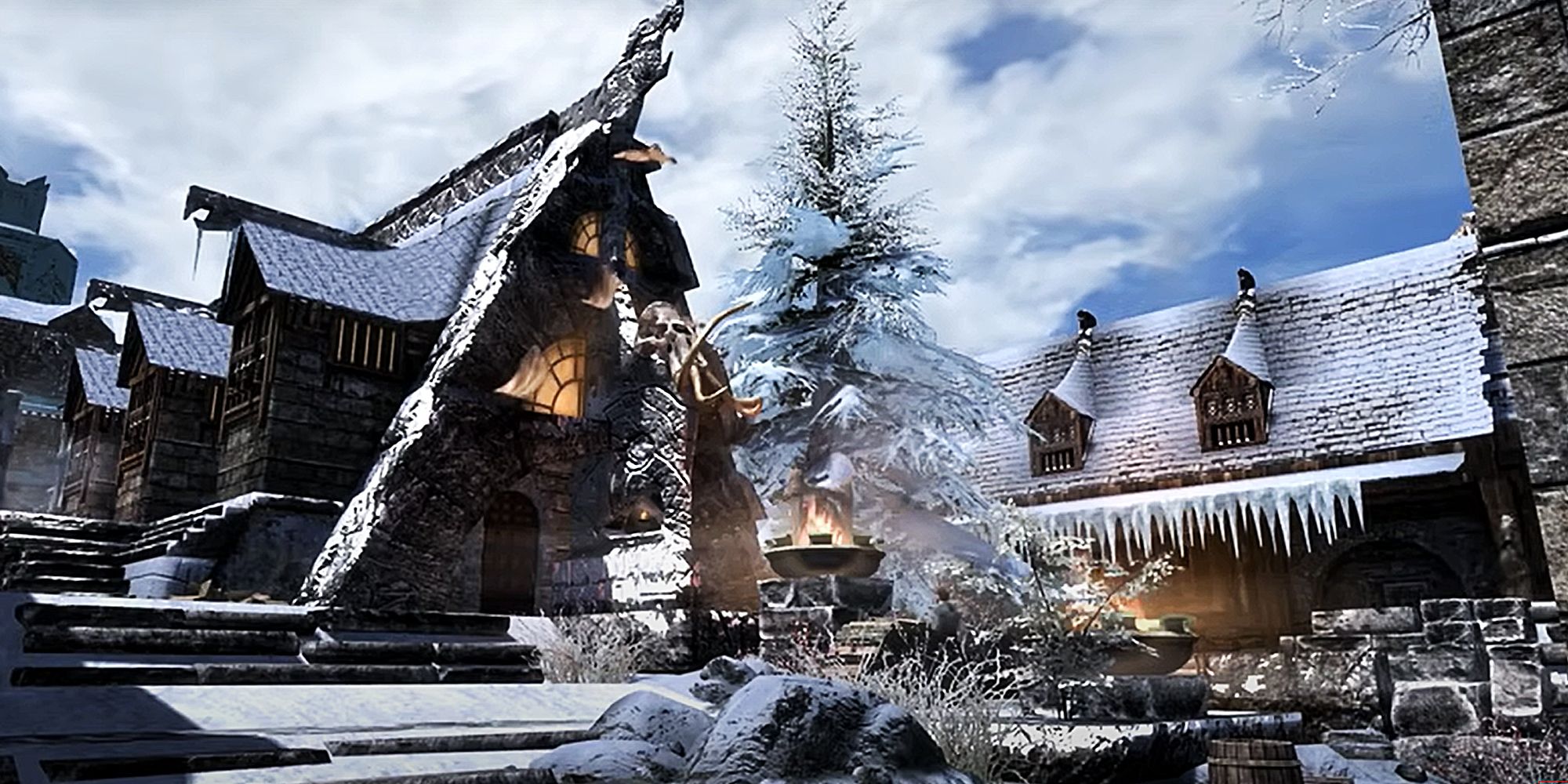Snow Covered Buildings In Skyrim
