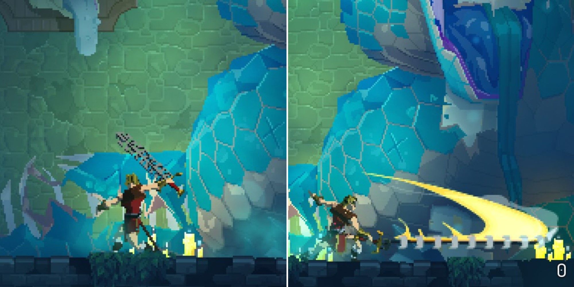 A screenshot of the Whip Sword weapon in Dead Cells: Return to Castlevania.
