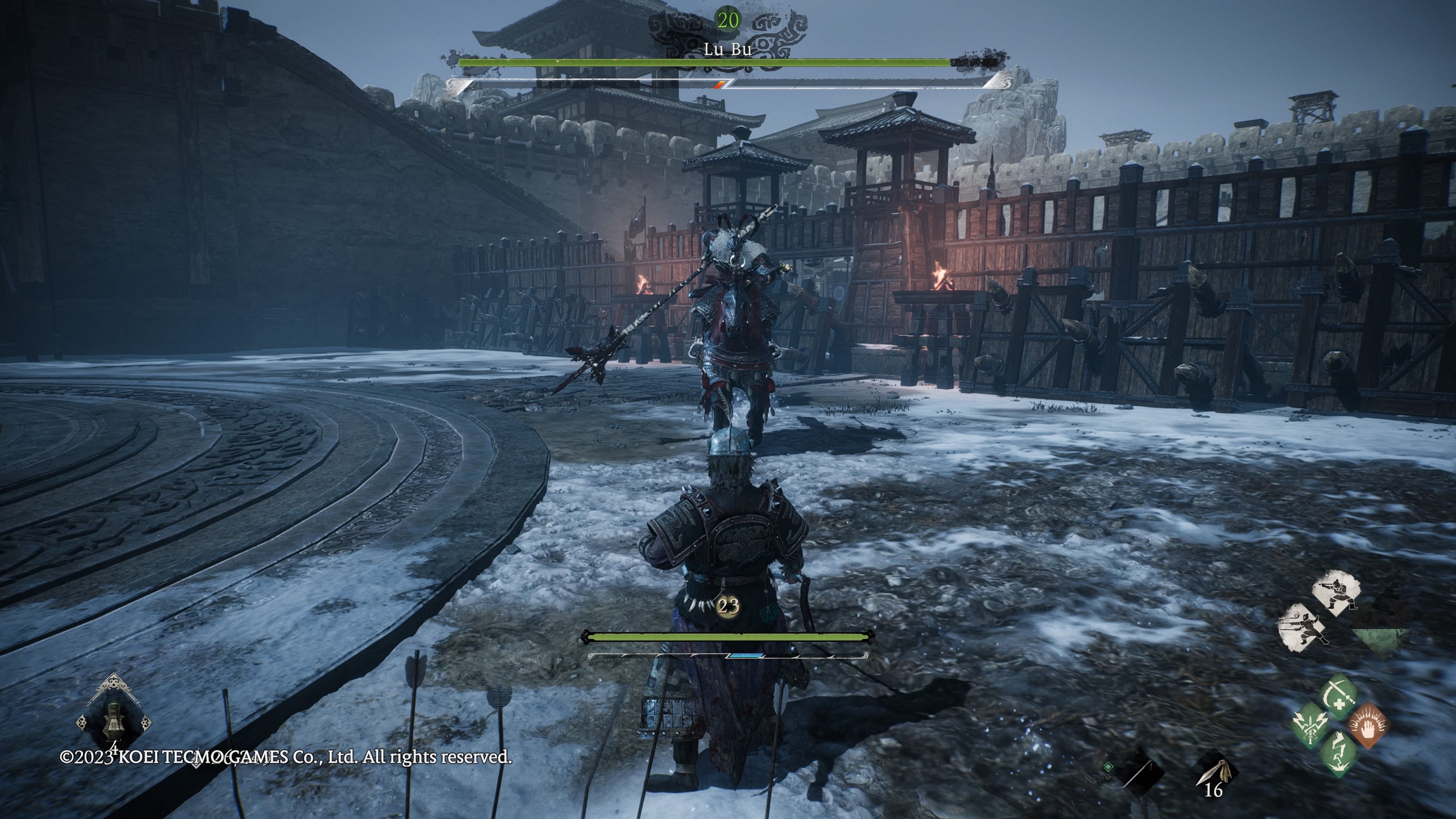 Wo Long: Fallen Dynasty - Lu Bu charges our character on his horse as the fight begins