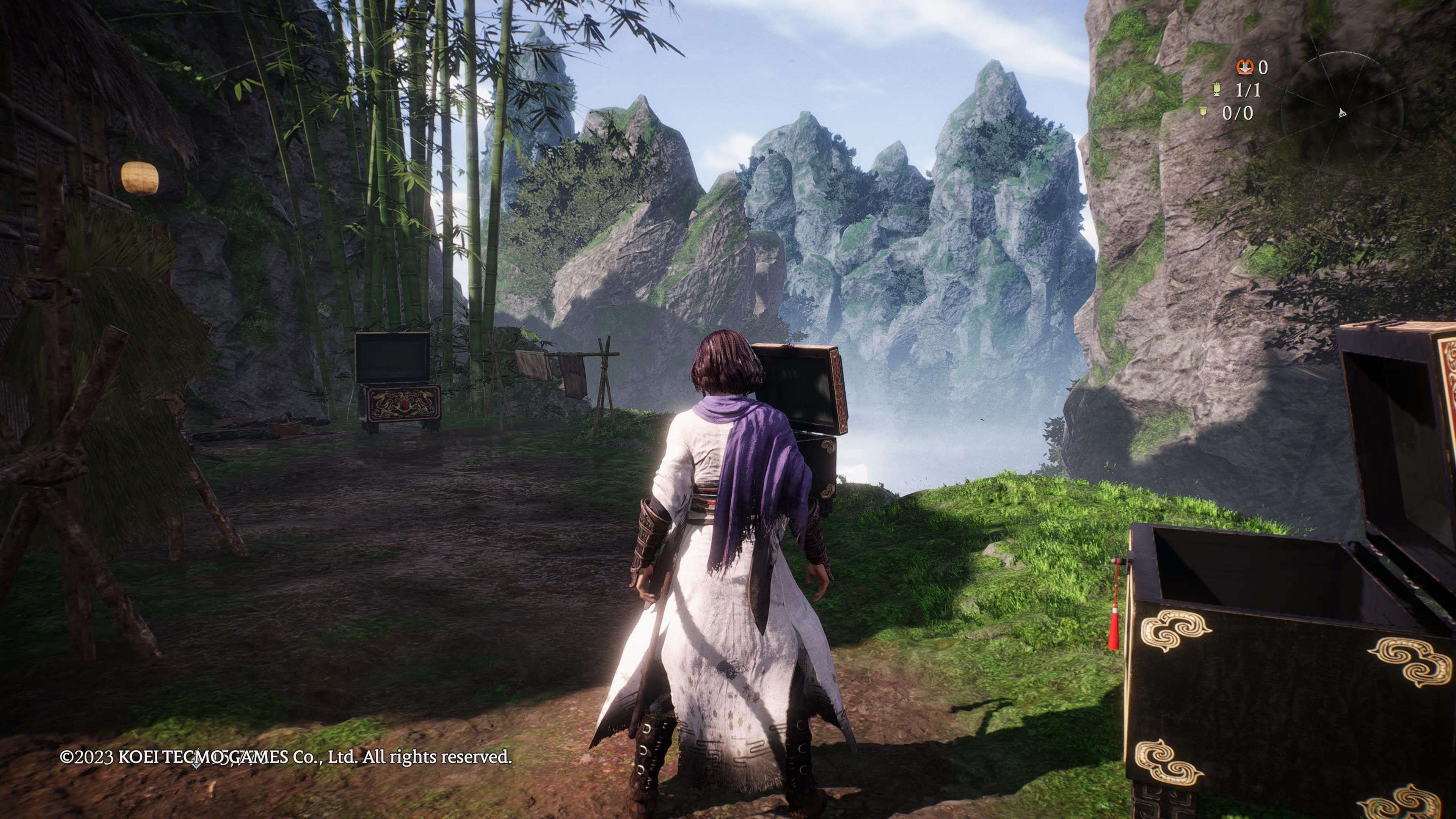 Wo Long: Fallen Dynasty - our character stands in front of the three opened chests, clearing the quest