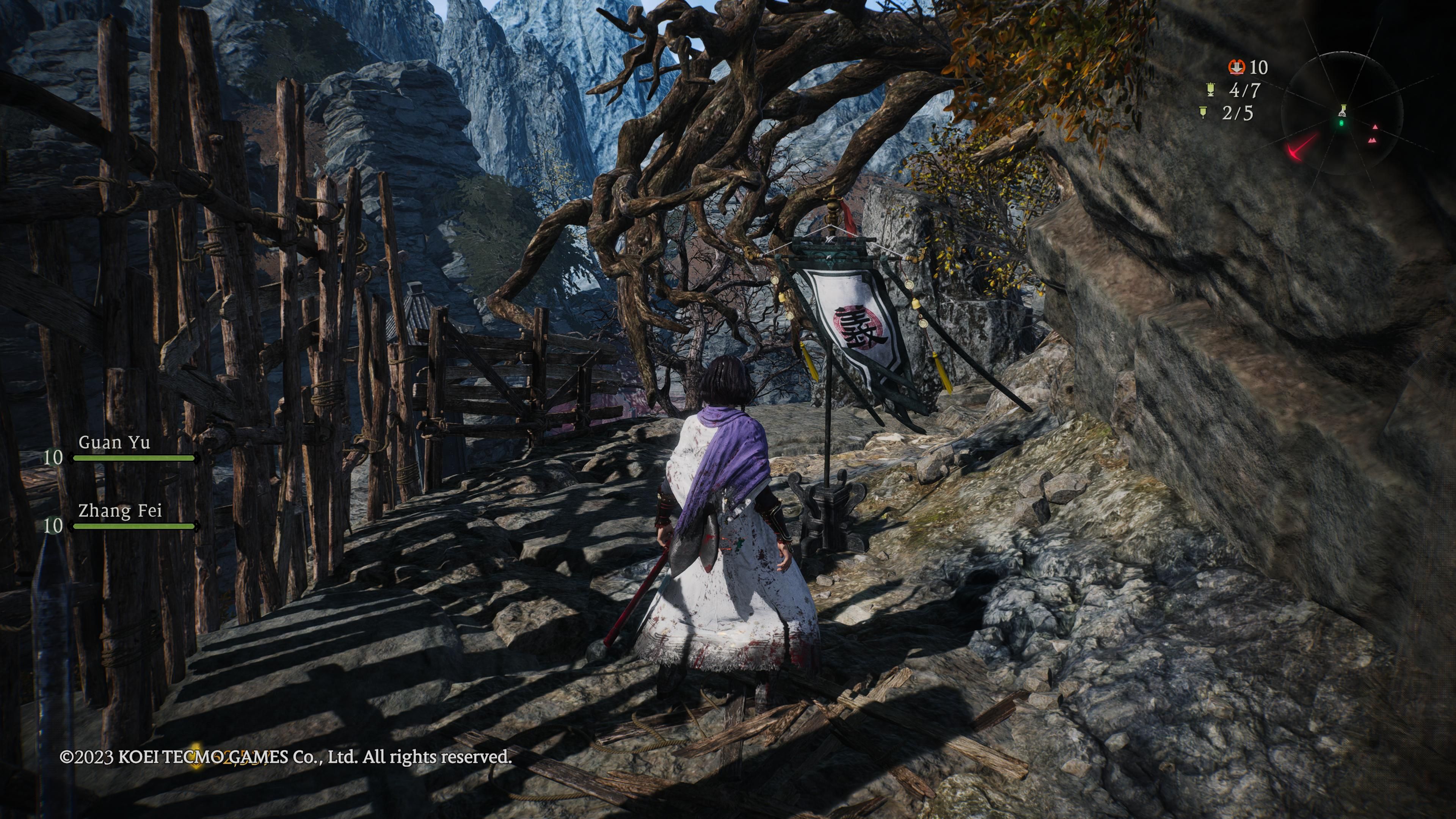 Wo Long: Fallen Dynasty - Third mission second marking flag location with our character standing in front of it