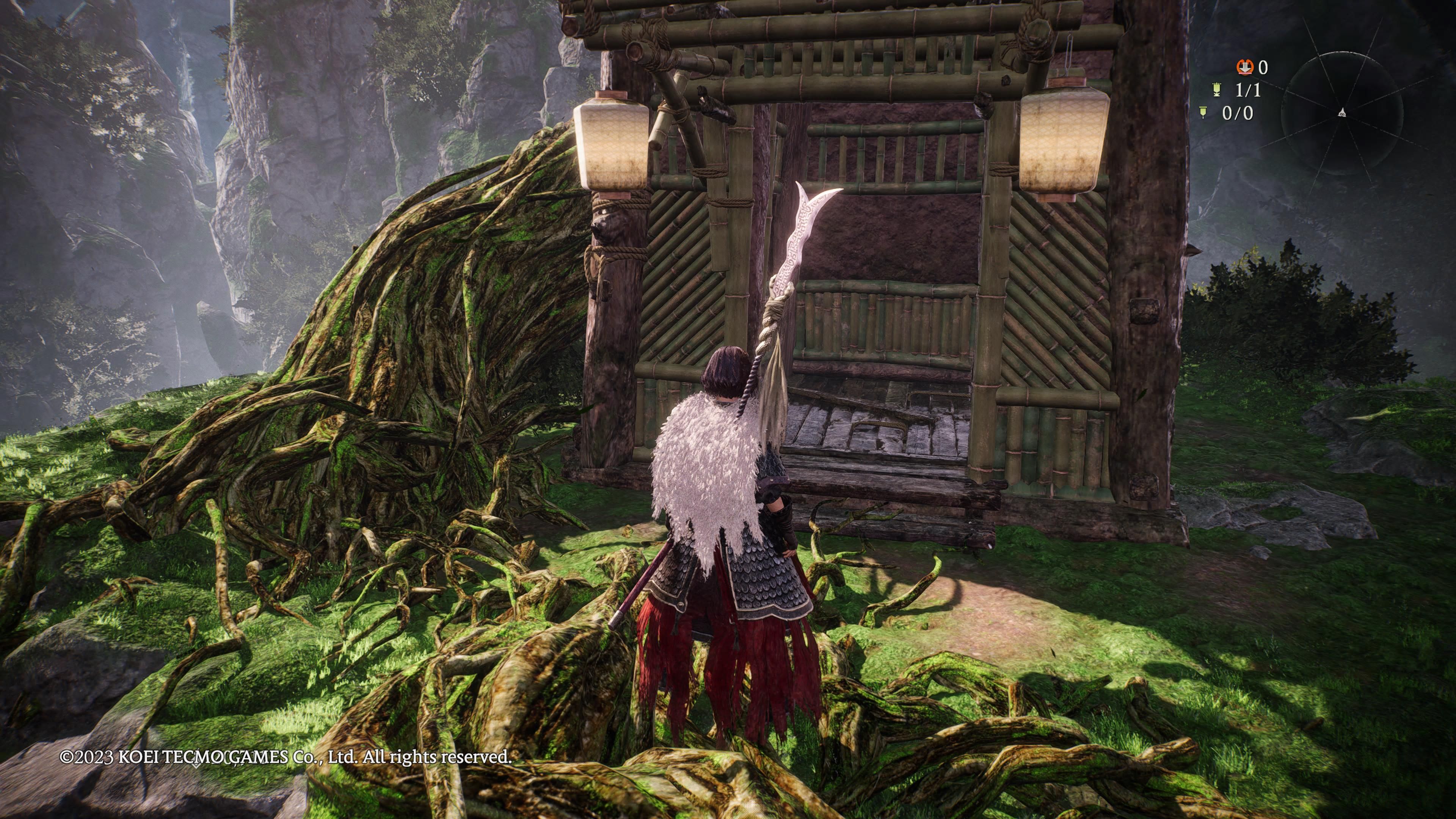 Wo Long: Fallen Dynasty - a tower in the hidden village, our character looks inside where the item should be