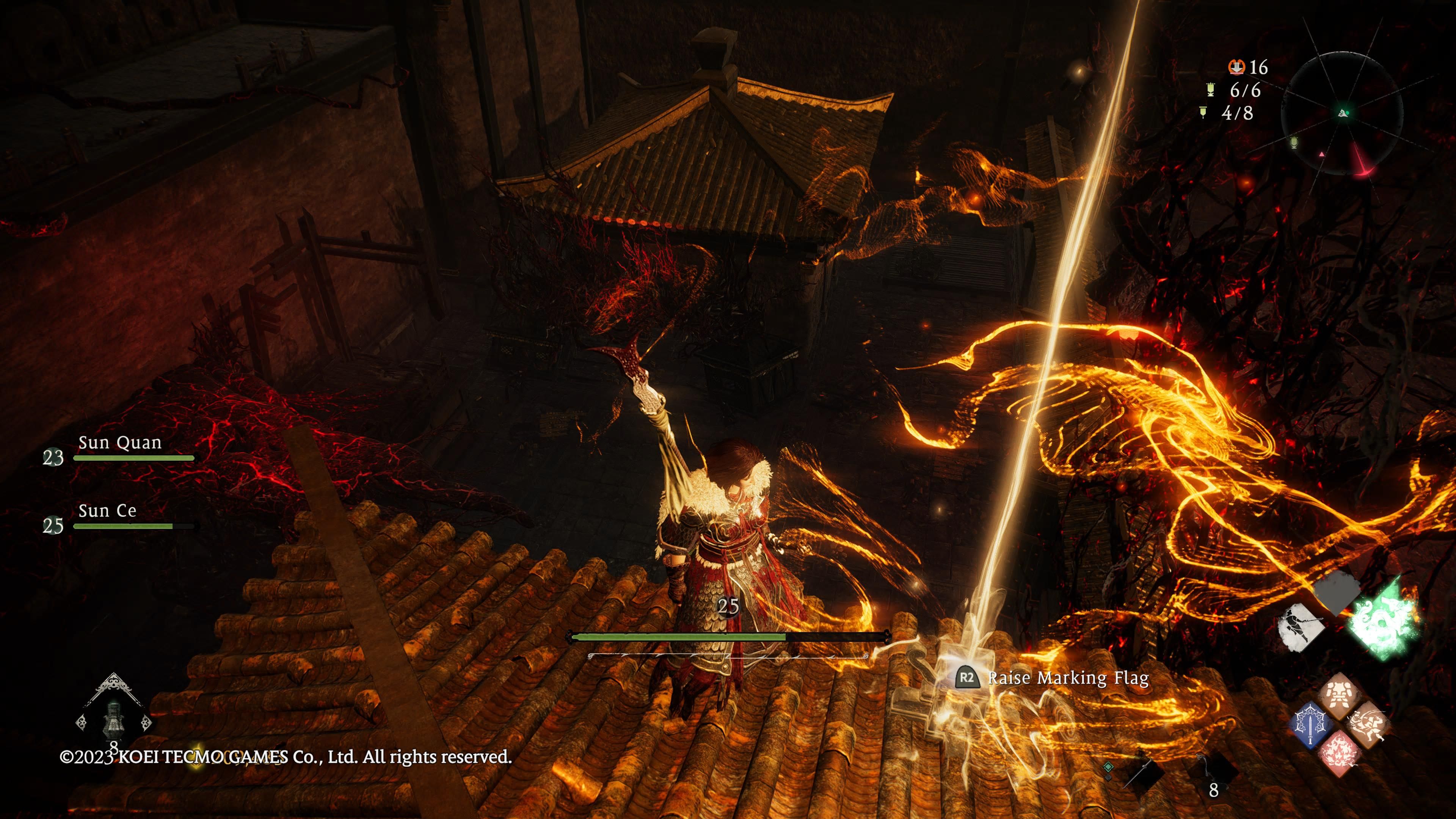 Wo Long: Fallen Dynasty - looking at a Marking Flag on the roof of a building
