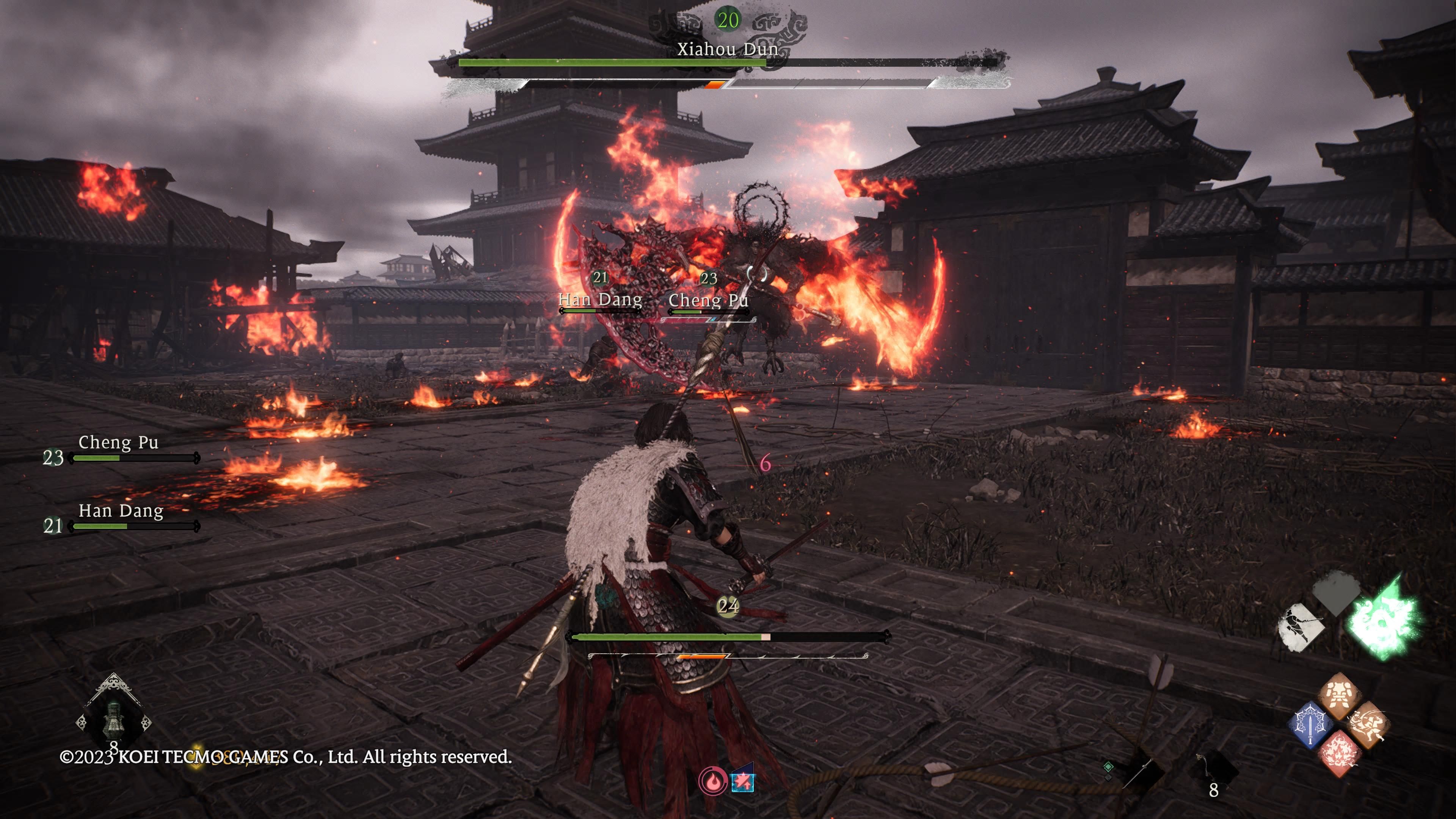 Wo Long: Fallen Dynasty - Xiahou Dun swings with a fiery axe 