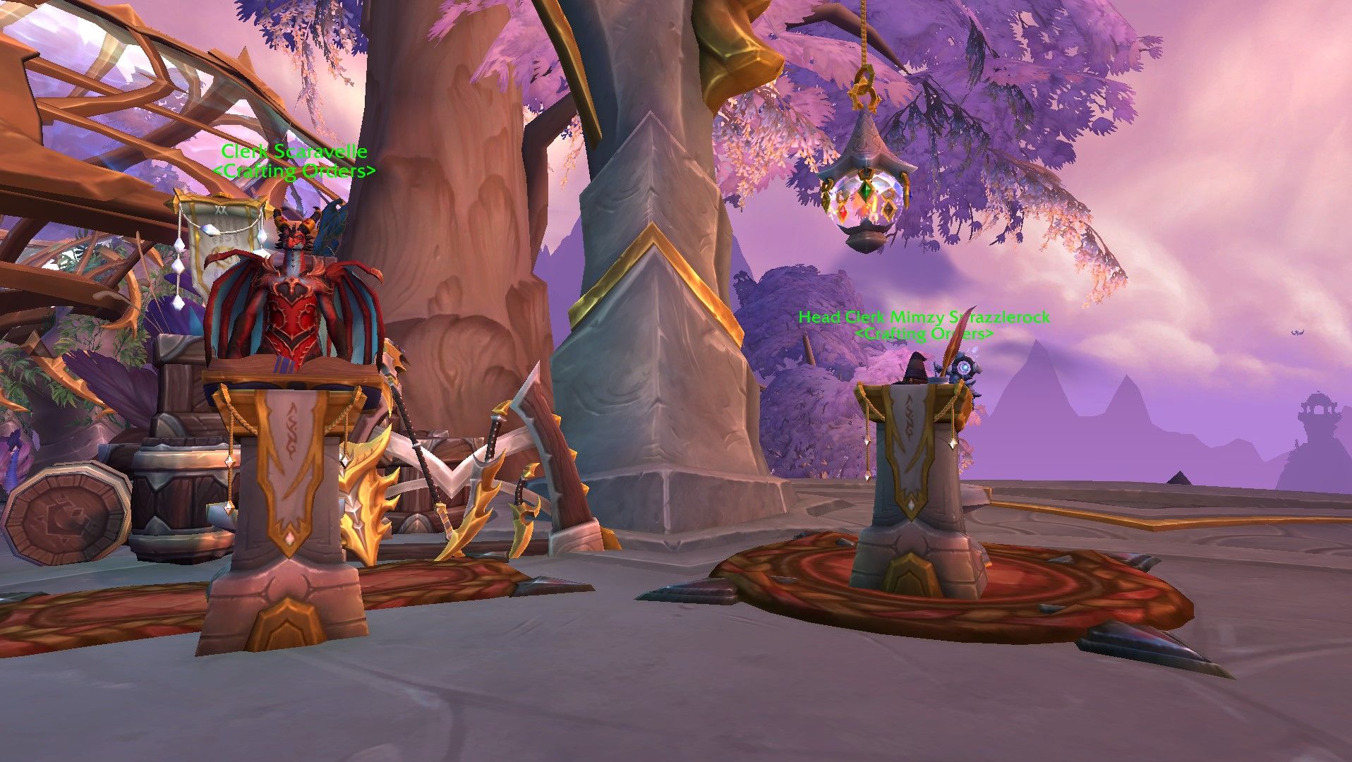 Clerks Scaravelle and Mimzy Sprazzlerock in Valdrakken in World of Warcraft.